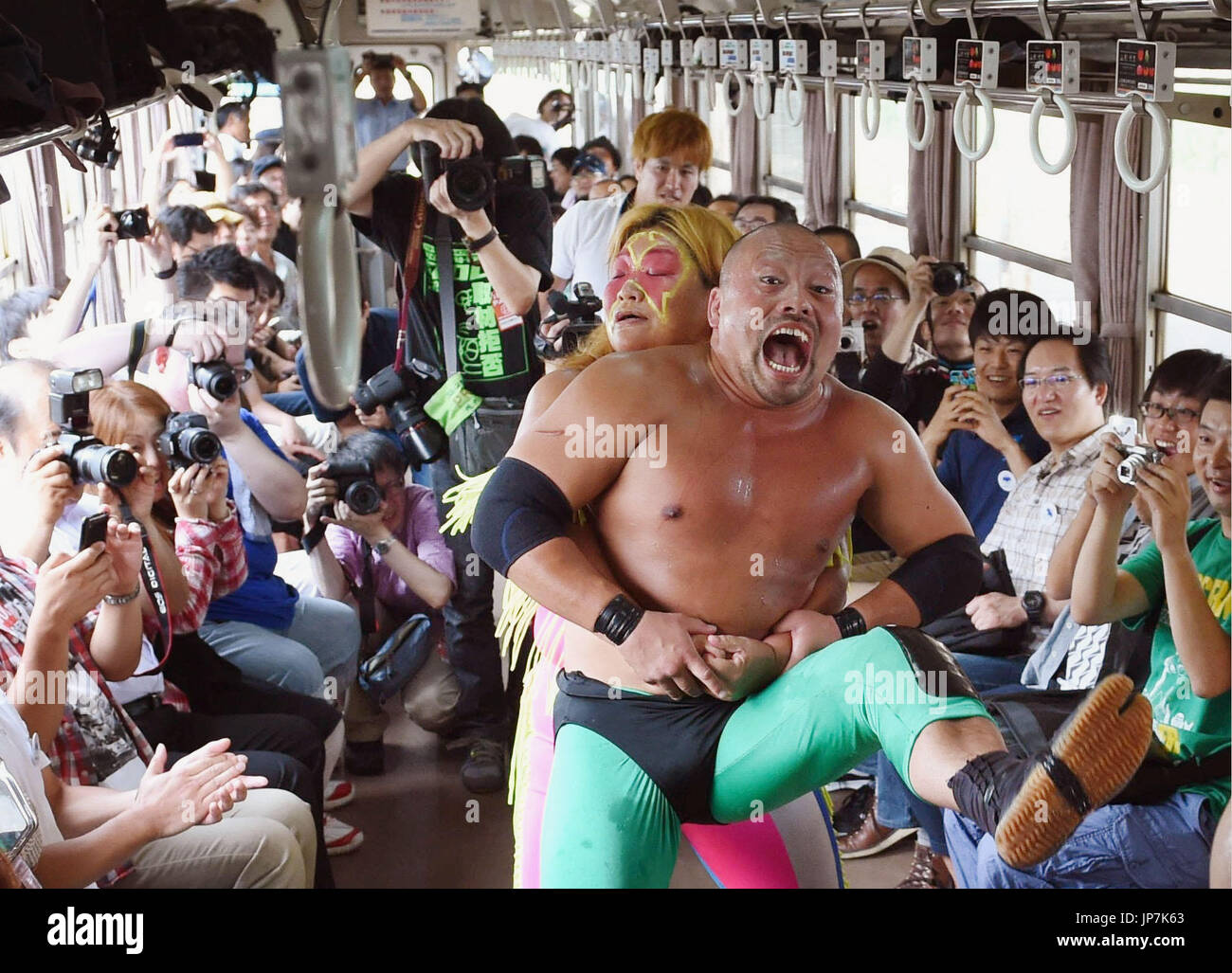 The firstever intrain wrestling match is held in Yamagata Prefecture