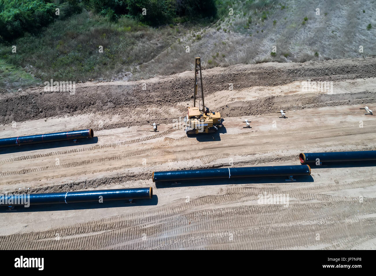 Xanthi. Greece July 30, 2017 aerial view of construction of gas