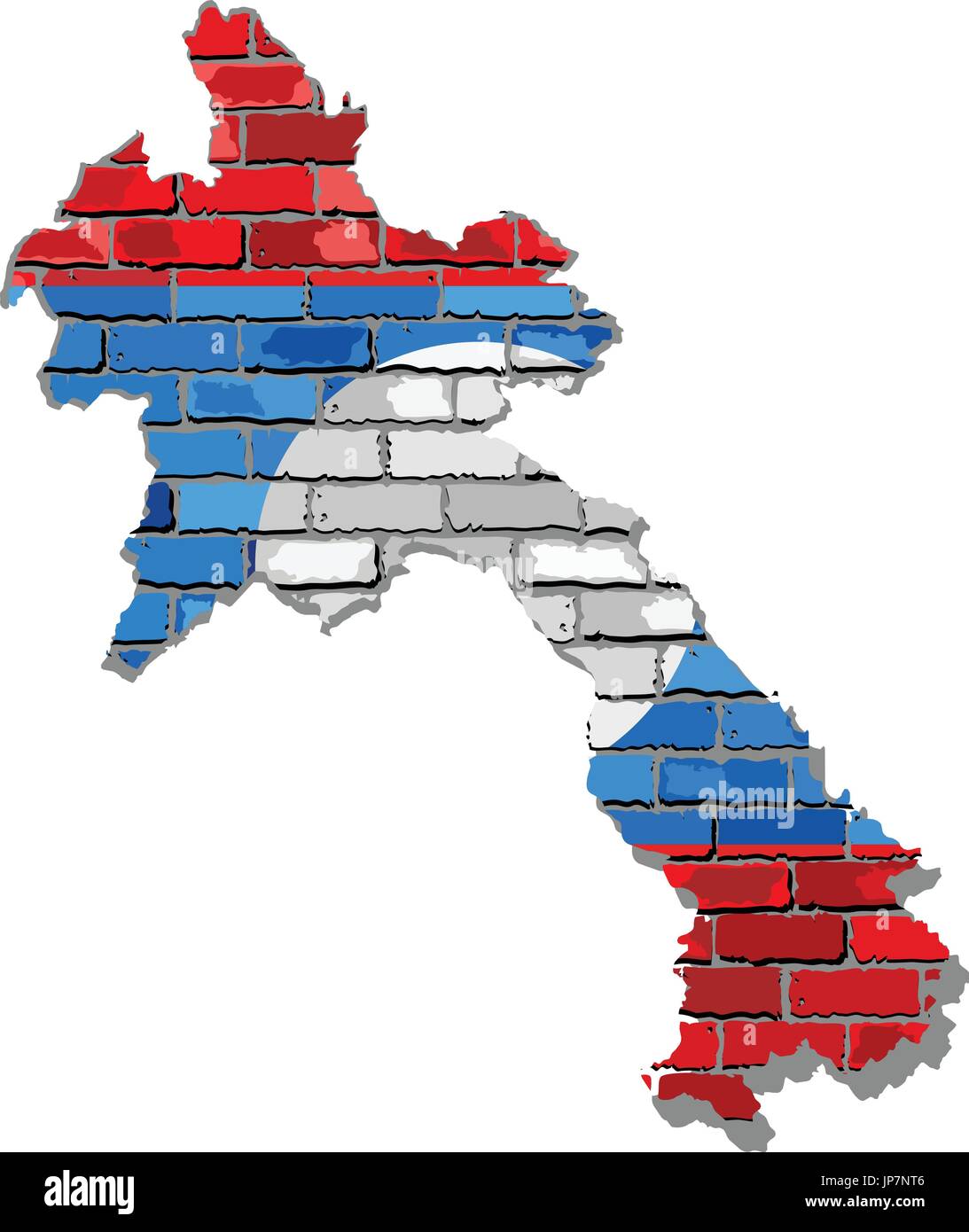 Laos map on a brick wall - Illustration, Laos map with flag inside Stock Vector