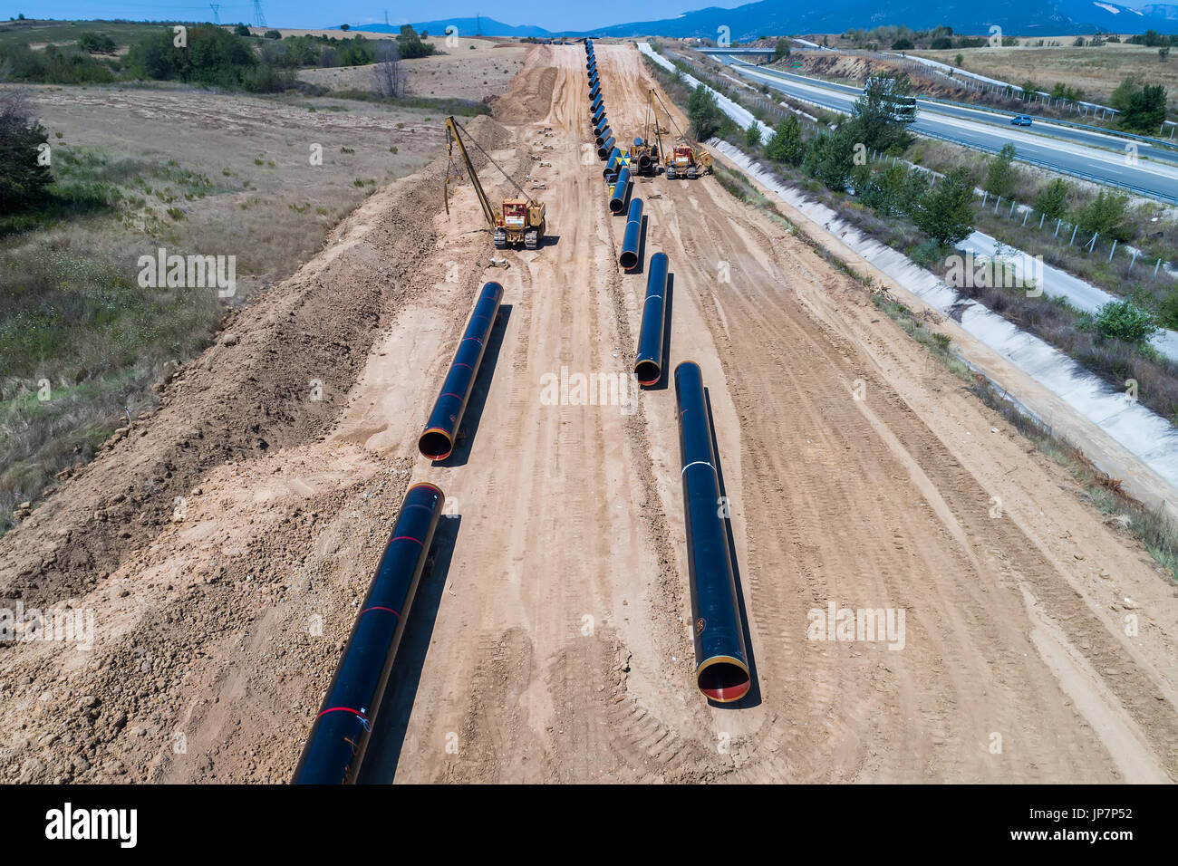 Xanthi. Greece July 30, 2017 aerial view of construction of gas