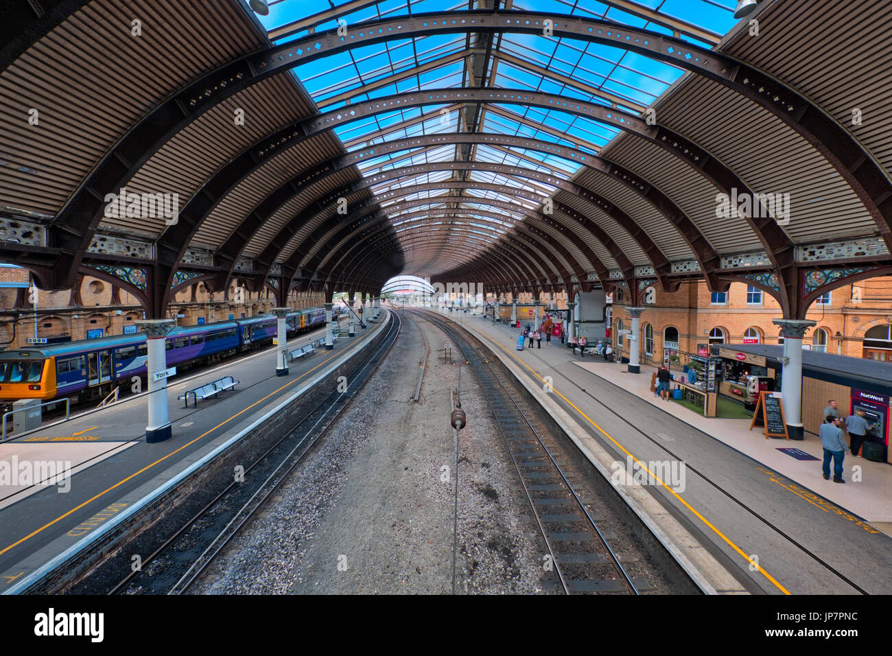 The famous, historical York Station in the northern English city of York. Stock Photo