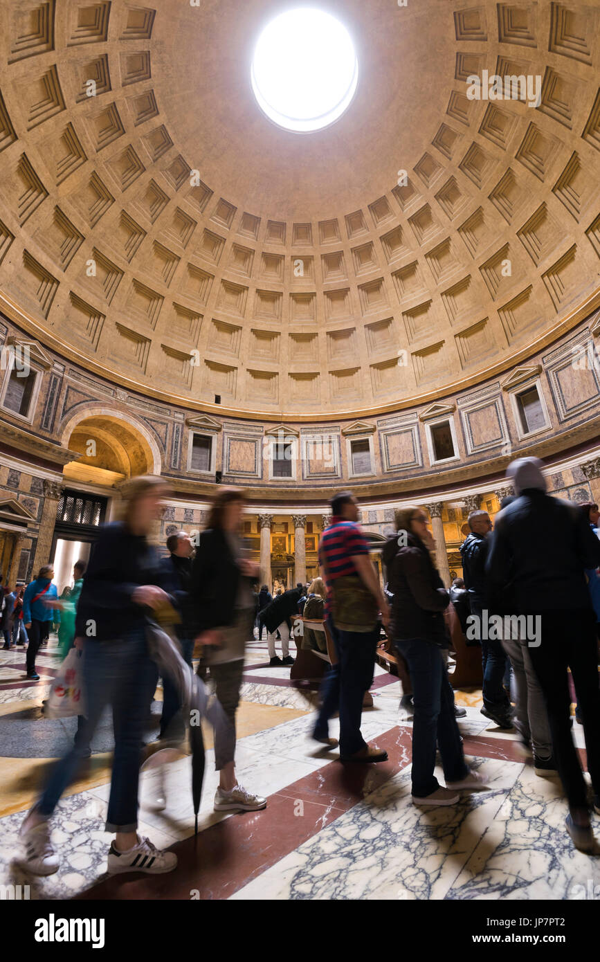 Vertical view of the circular roof inside the Pantheon in Rome. Stock Photo