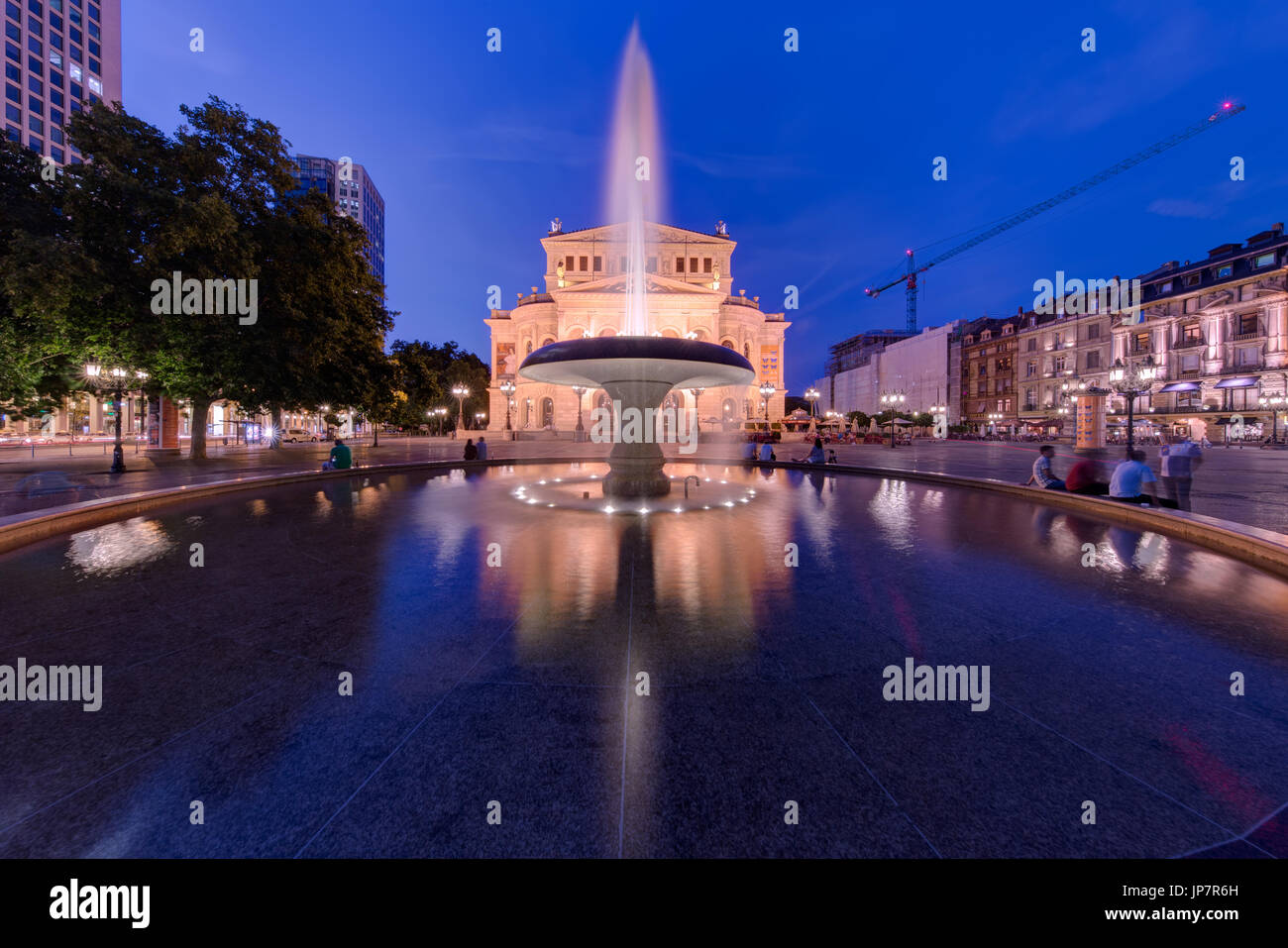 The Lucae Fountain and old Opera House in Frankfurt. Stock Photo