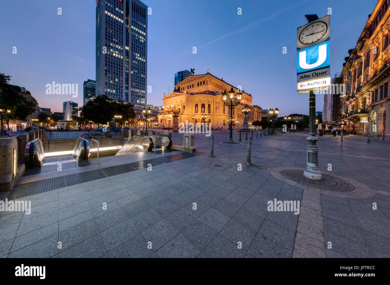 Opernplatz in central Frankfurt with the Alte Oper (Old Opera House) in the background. Stock Photo