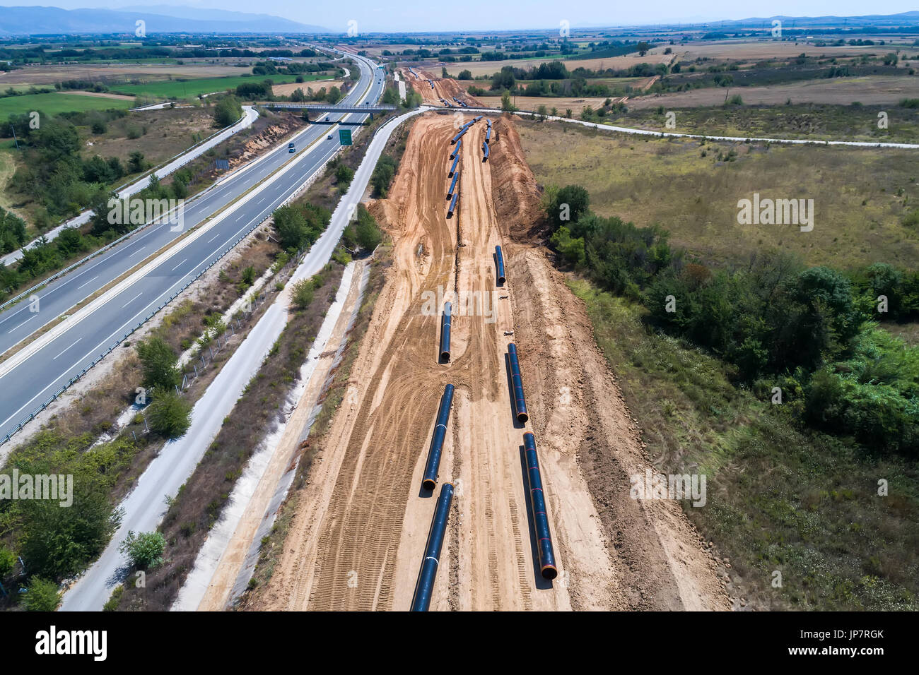 aerial view of construction of gas pipeline Trans Adriatic Pipeline