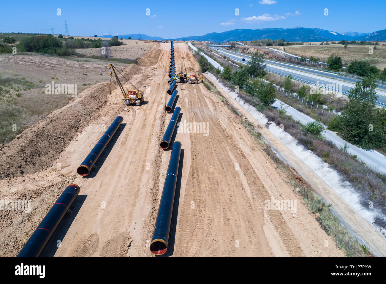 aerial view of construction of gas pipeline Trans Adriatic Pipeline