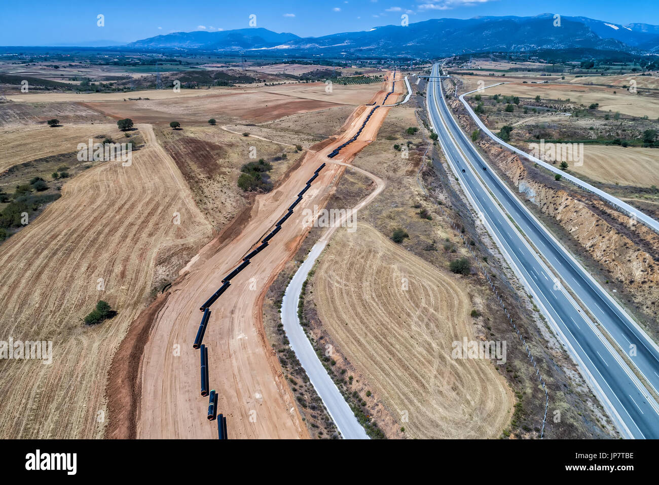 aerial view of construction of gas pipeline Trans Adriatic Pipeline