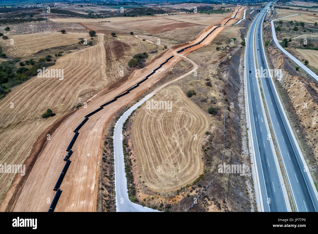 aerial view of construction of gas pipeline Trans Adriatic Pipeline