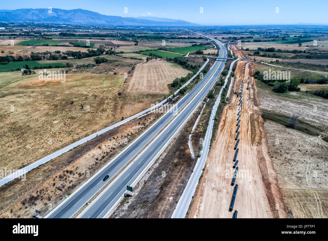 aerial view of construction of gas pipeline Trans Adriatic Pipeline