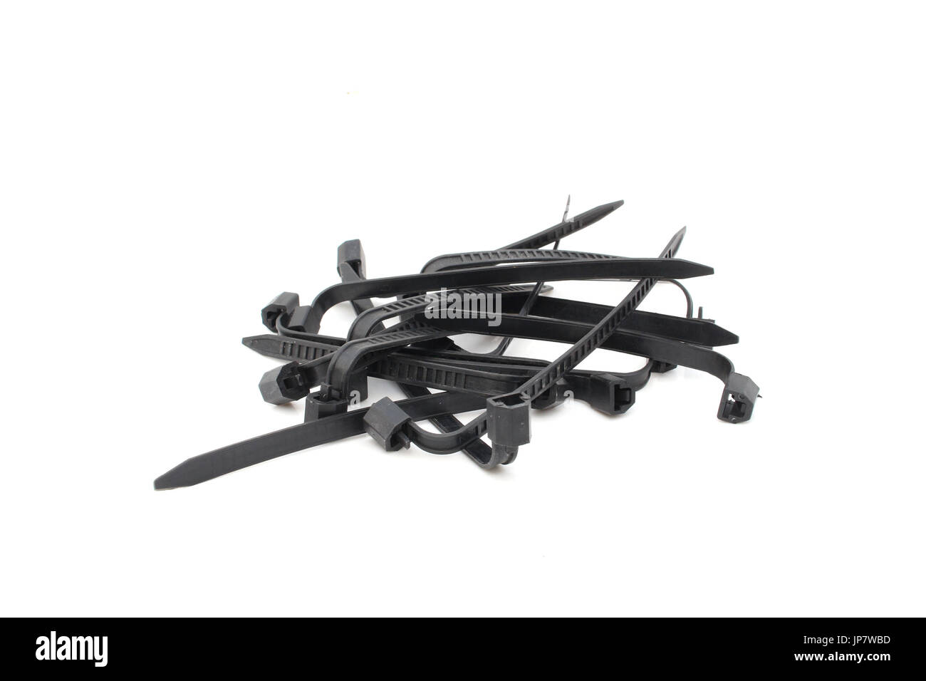 Black Cable Ties Isolated on White Background Stock Photo