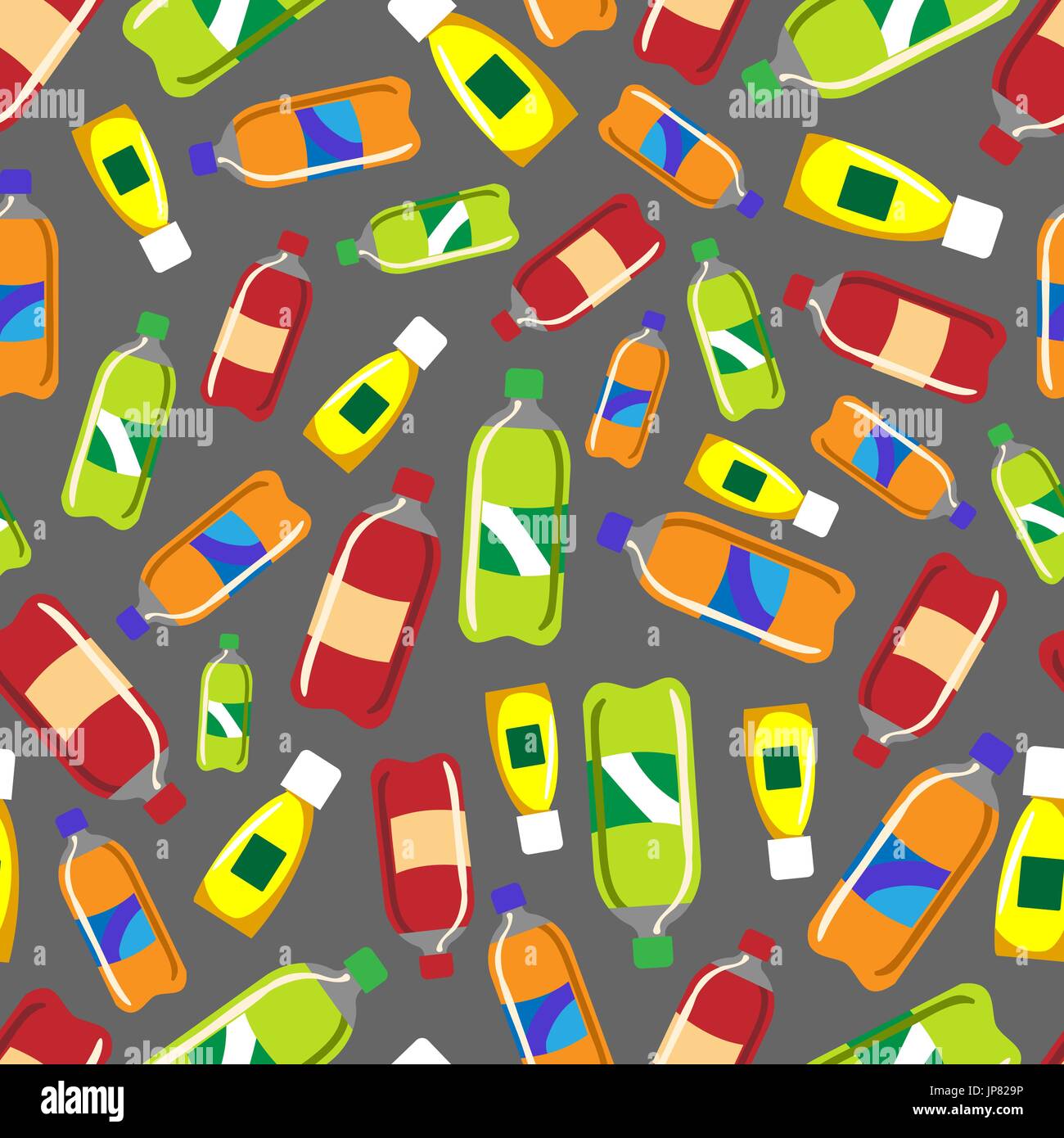 Lemonade bottles seamless pattern. Colorful vector drinks background Stock Vector