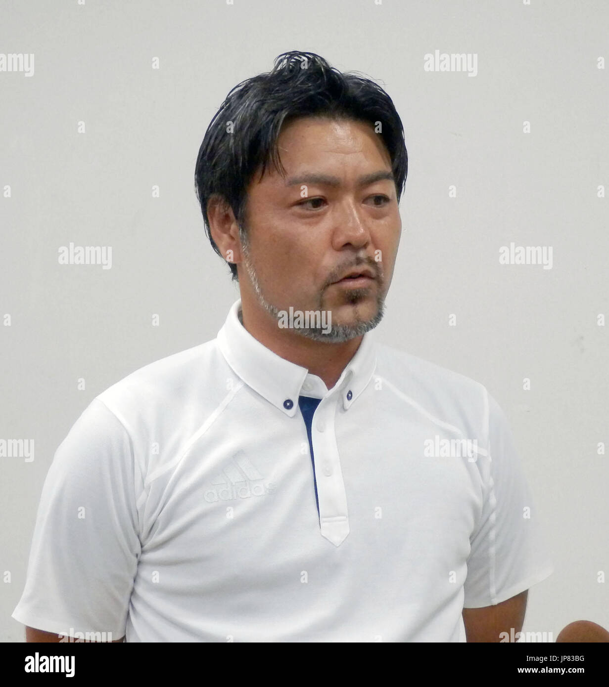 Former Vegalta Sendai player Hiroaki Tsujikami meets reporters in
