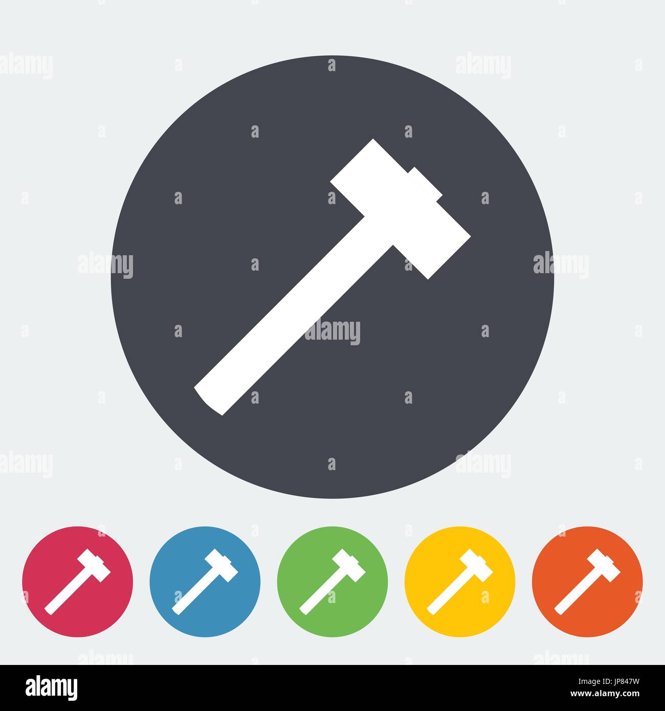 Hammer. Single flat icon on the circle button. Vector illustration ...