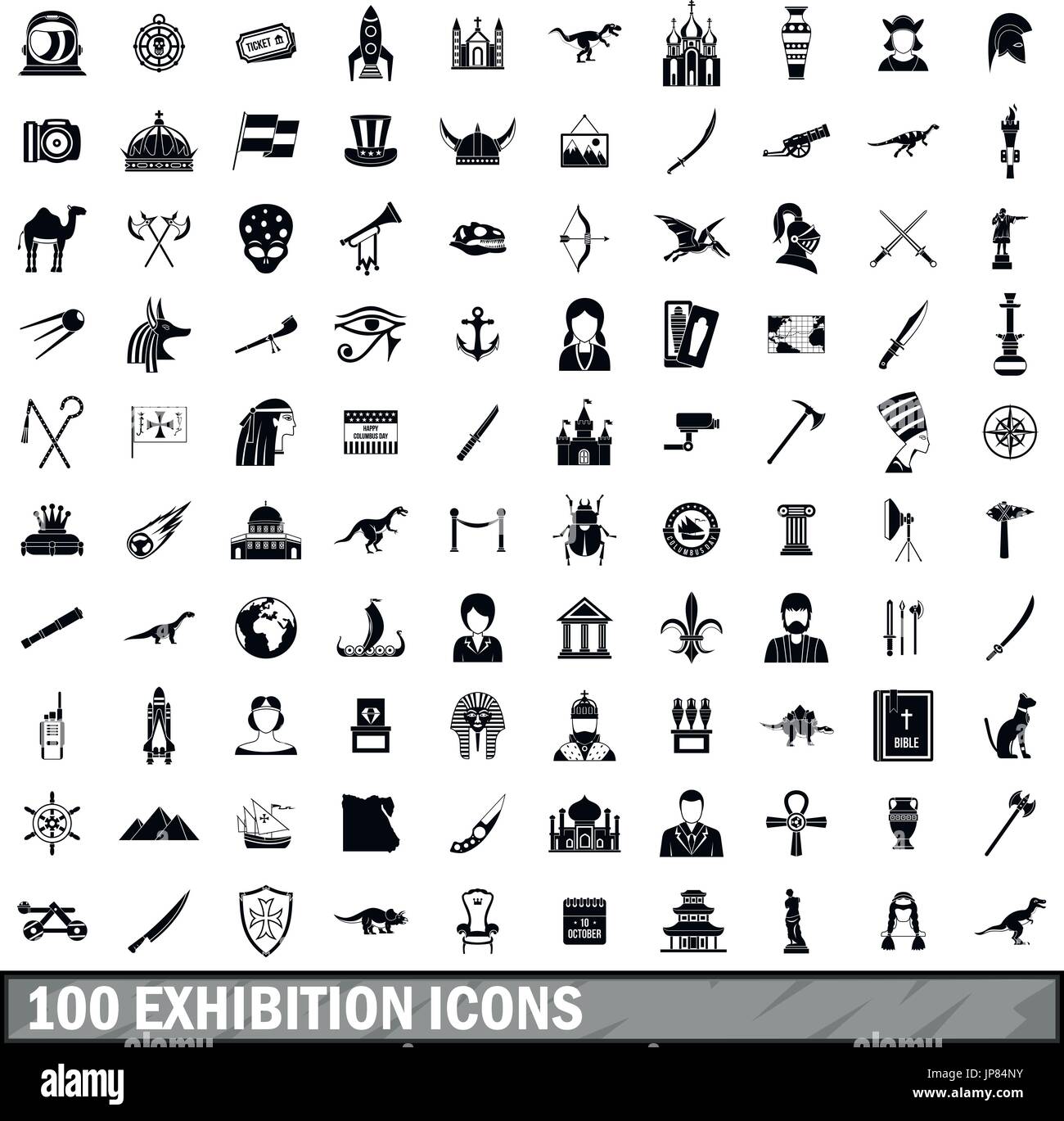 100 exhibition icons set, simple style  Stock Vector