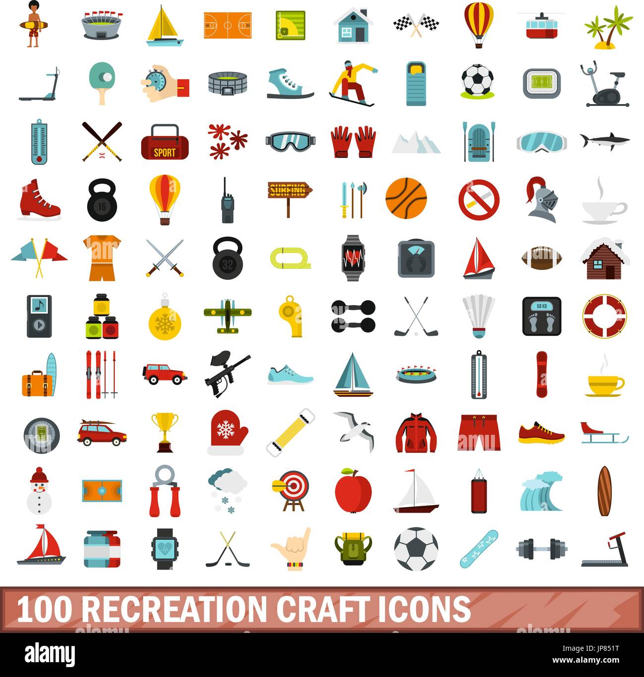 100 recreation craft icons set, flat style Stock Vector Image & Art - Alamy