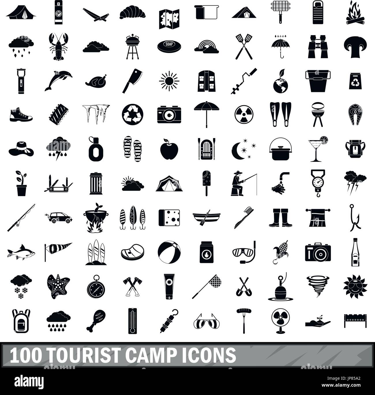 100 tourist camp icons set, simple style Stock Vector Image & Art Alamy
