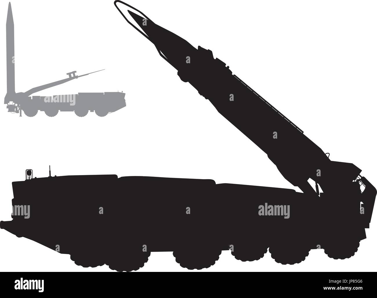 Military silhouettes. Vector tactical ballistic missile launcher Stock Vector