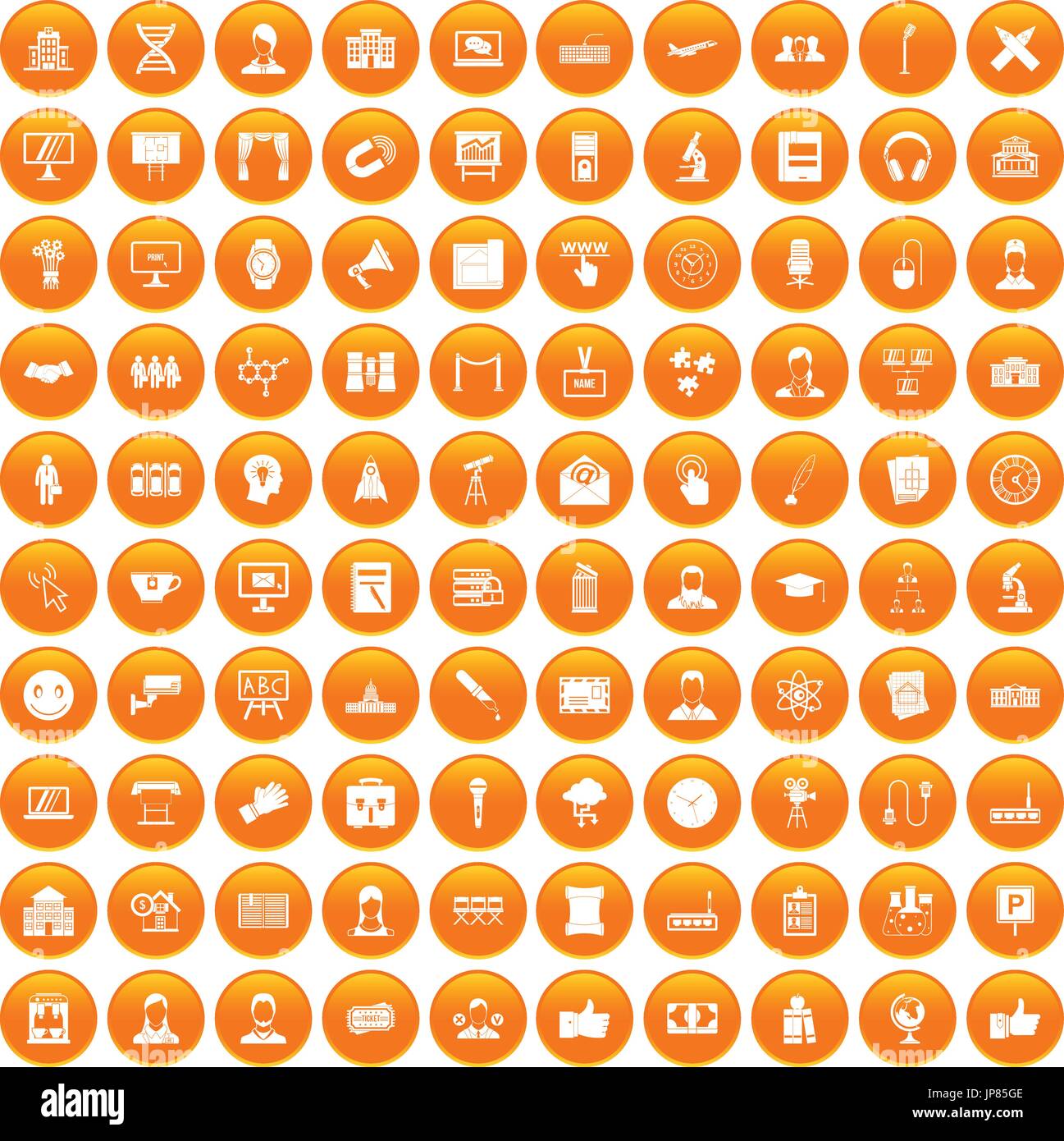 100 conference icons set orange Stock Vector