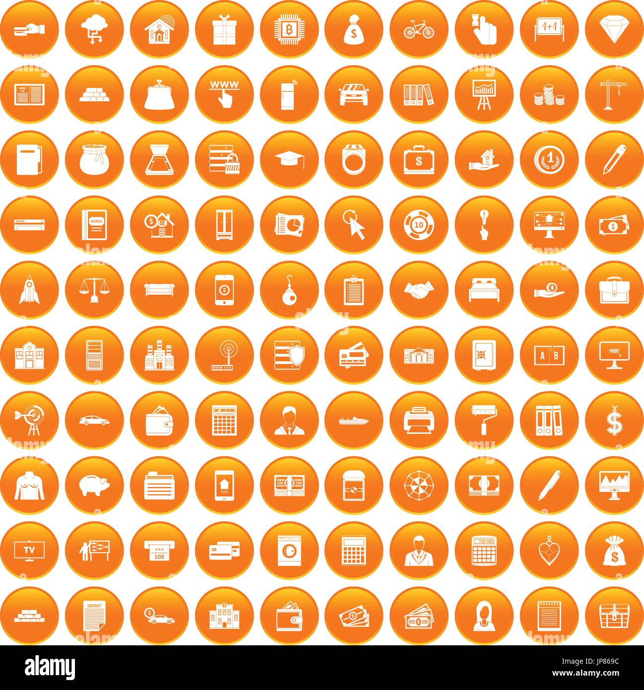 100 credit icons set orange Stock Vector
