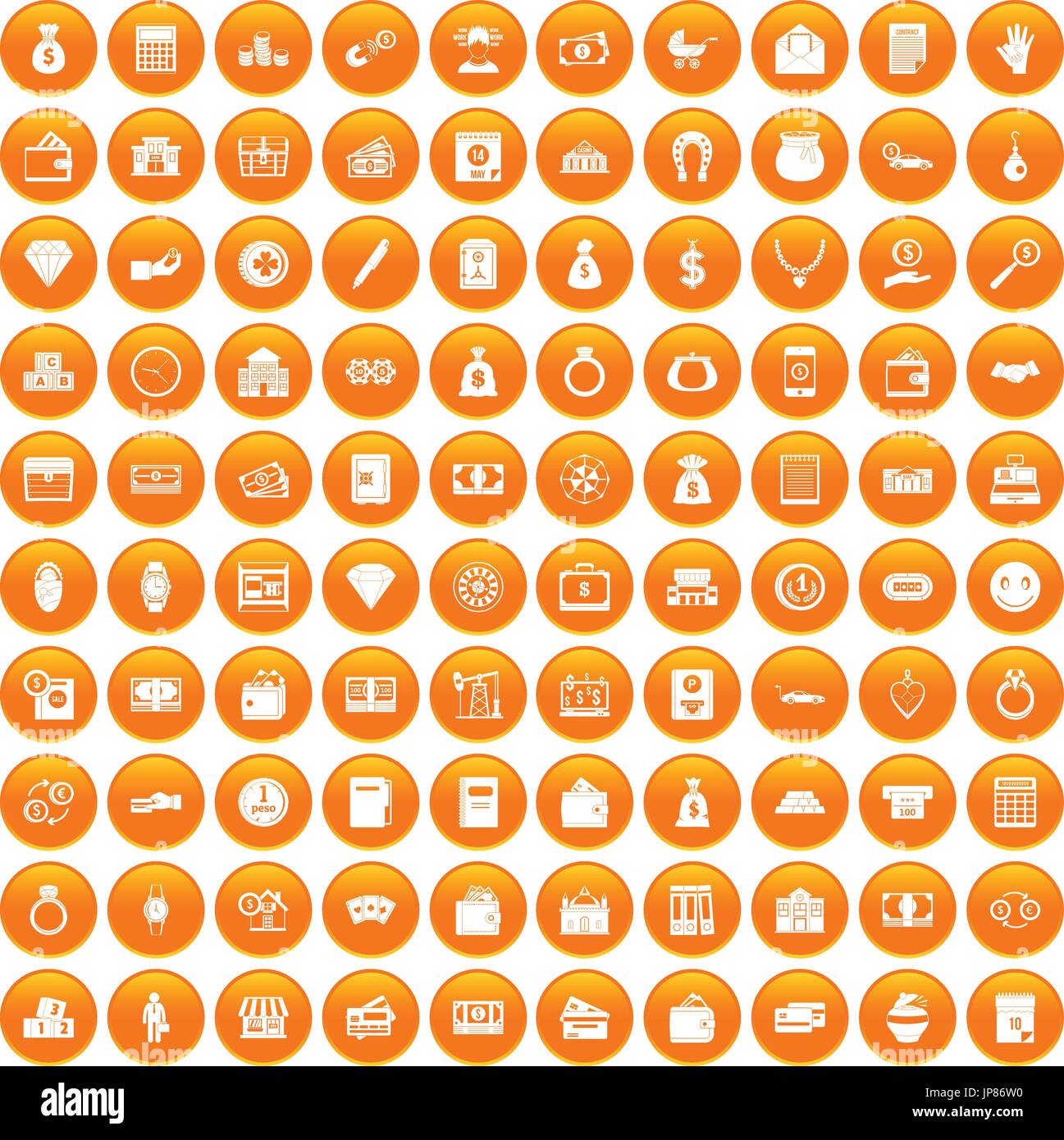 100 deposit icons set orange Stock Vector