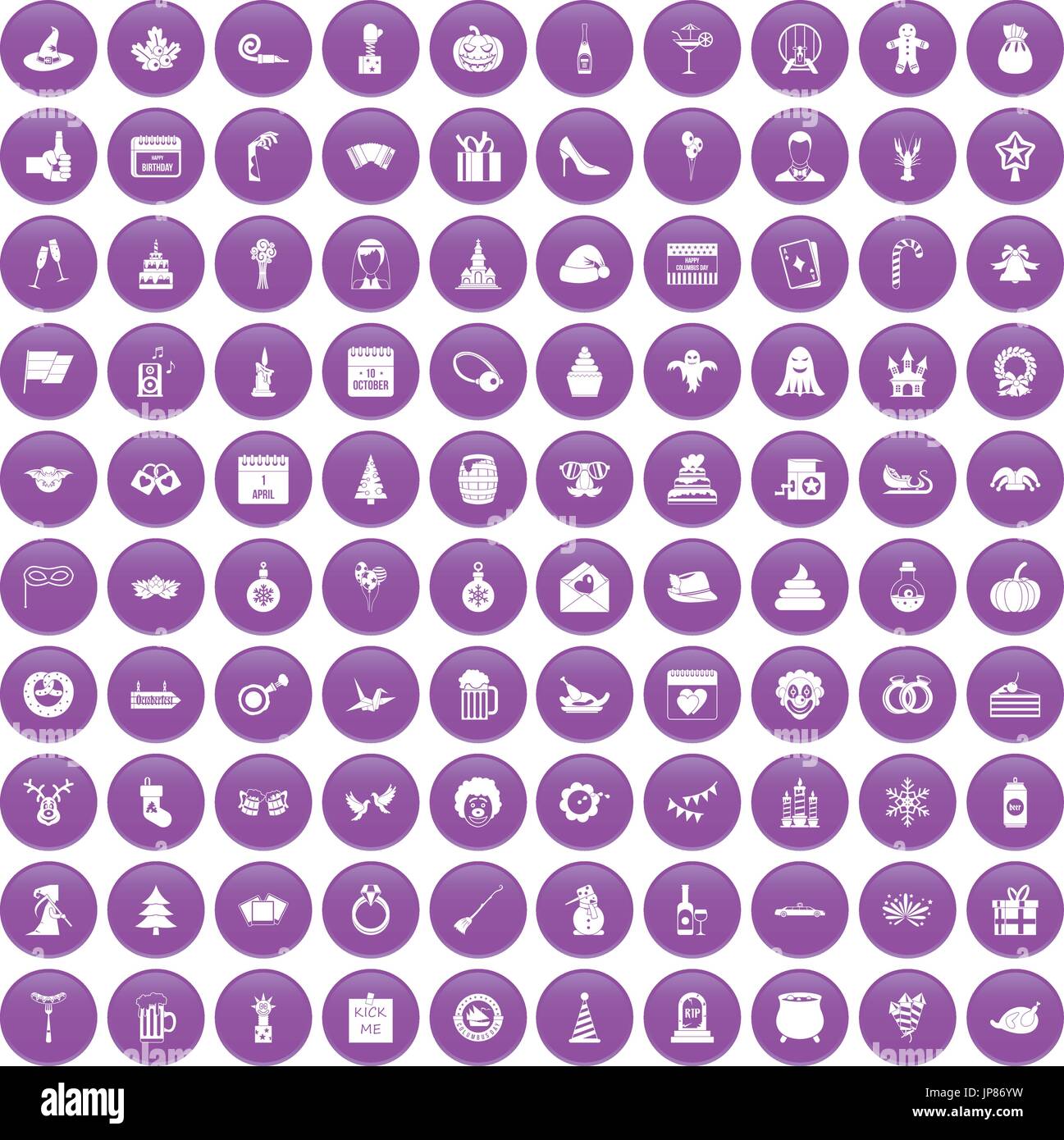 100 holidays icons set purple Stock Vector