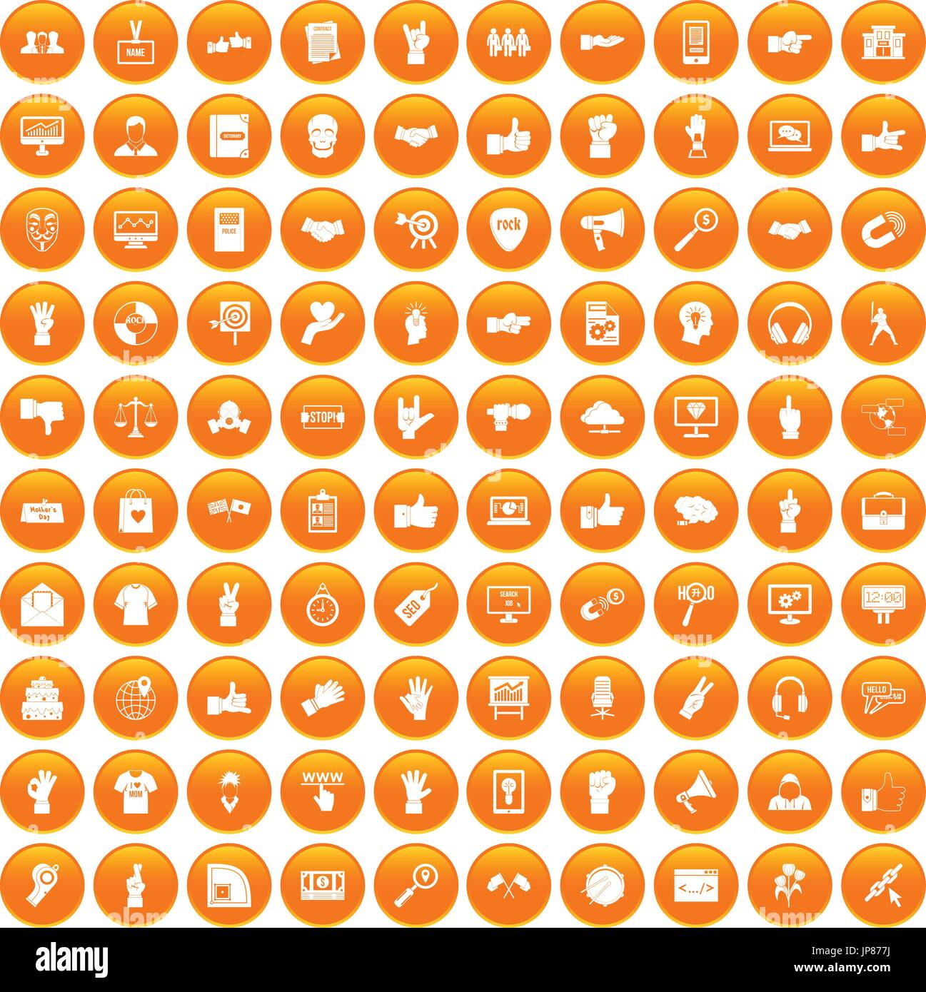 100 different gestures icons set orange Stock Vector