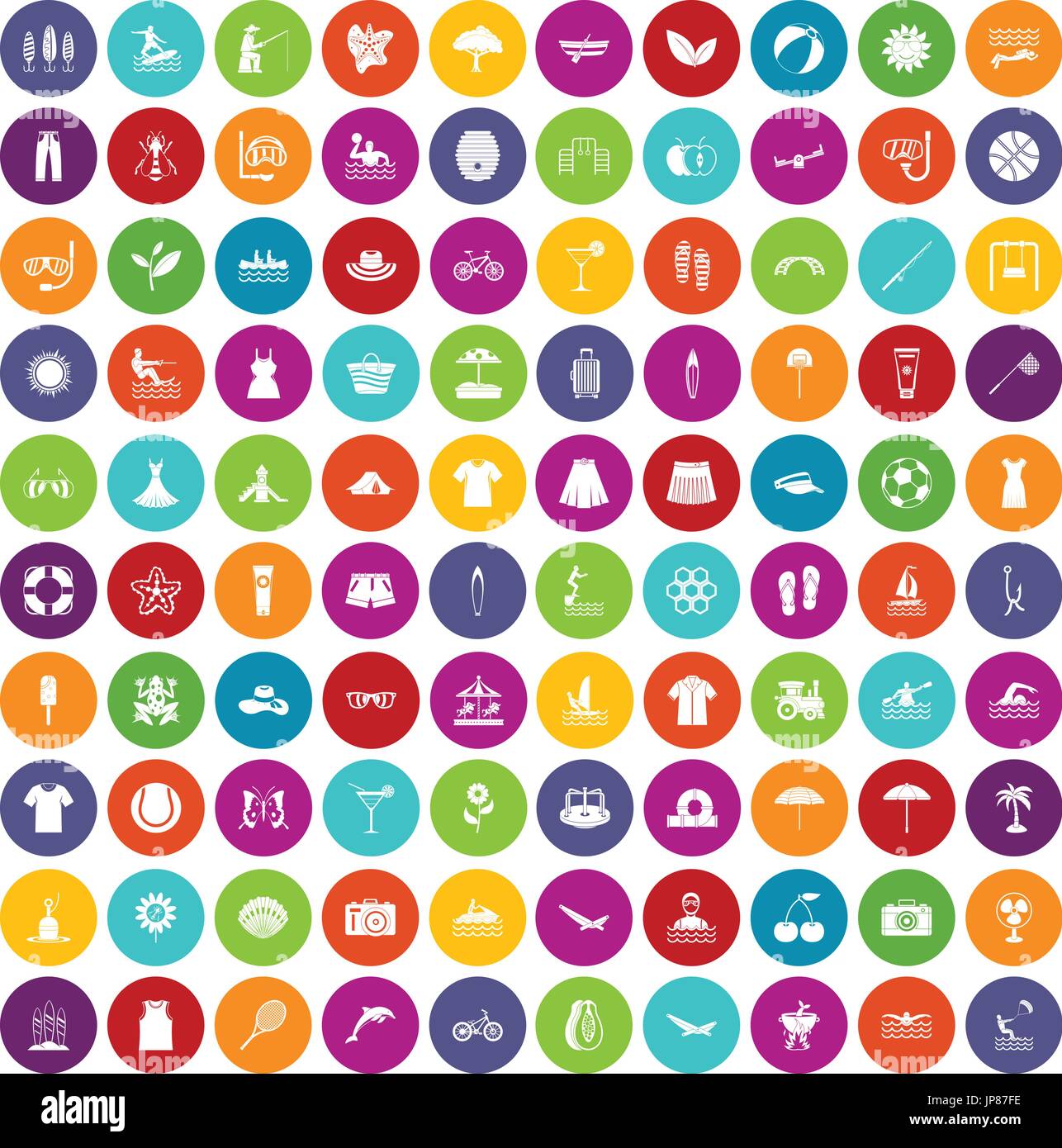 100 summer icons set color Stock Vector