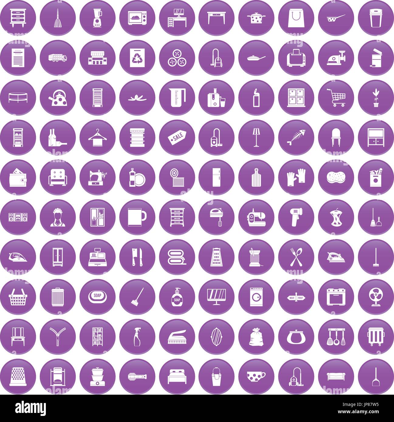 100 housework icons set purple Stock Vector