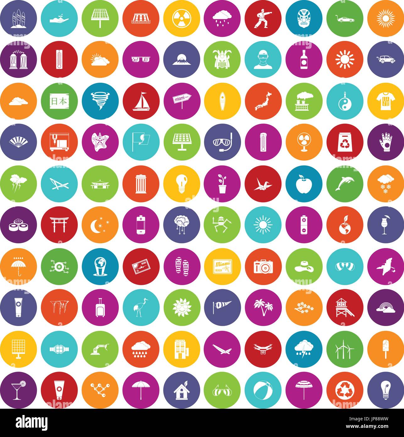 100 sun icons set color Stock Vector