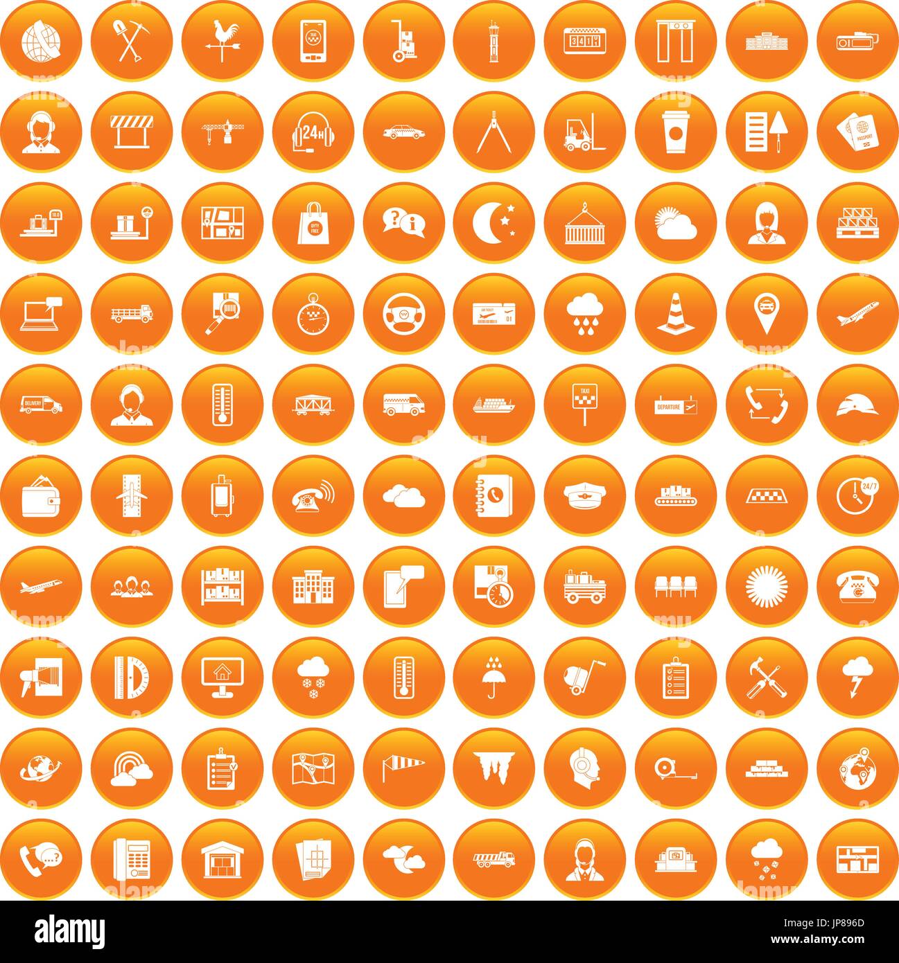 100 dispatcher icons set orange Stock Vector