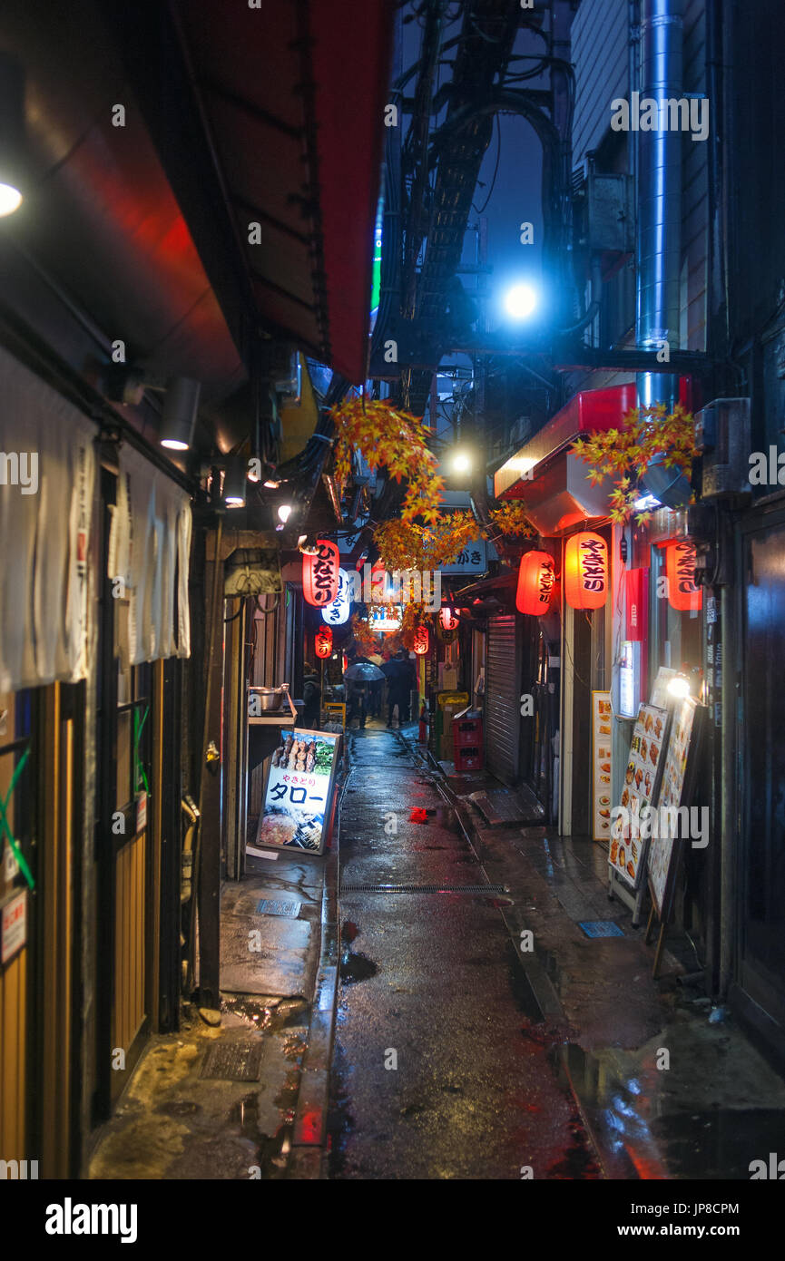 Tokyo, Japan - Night view of the alley Memory Lane in Shinjuku famous for its yajitory restaurants Stock Photo