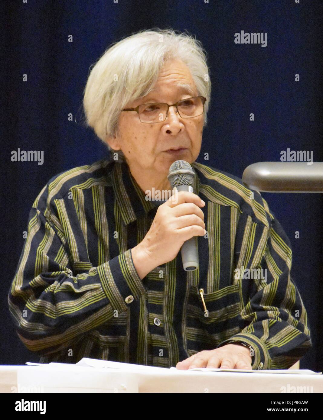 Renowned Japanese film director Yoji Yamada speaks during a peace 