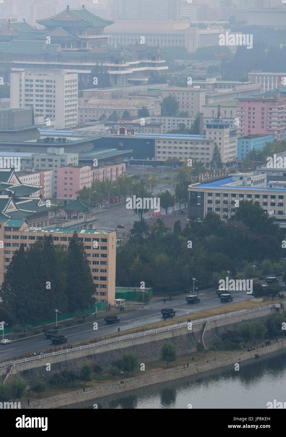 Pyongyang Vehicles A line of vehicles head for Kim Il Sung Square in Pyongyang on Oct. 10 ...