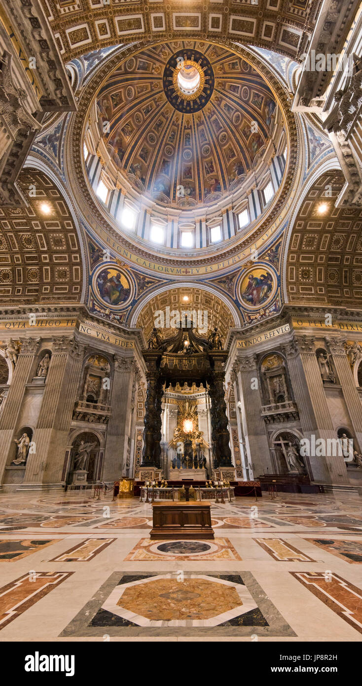 Vertical view of Saint Peter's tomb inside St Peter's Basilica at the Vatican in Rome. Stock Photo