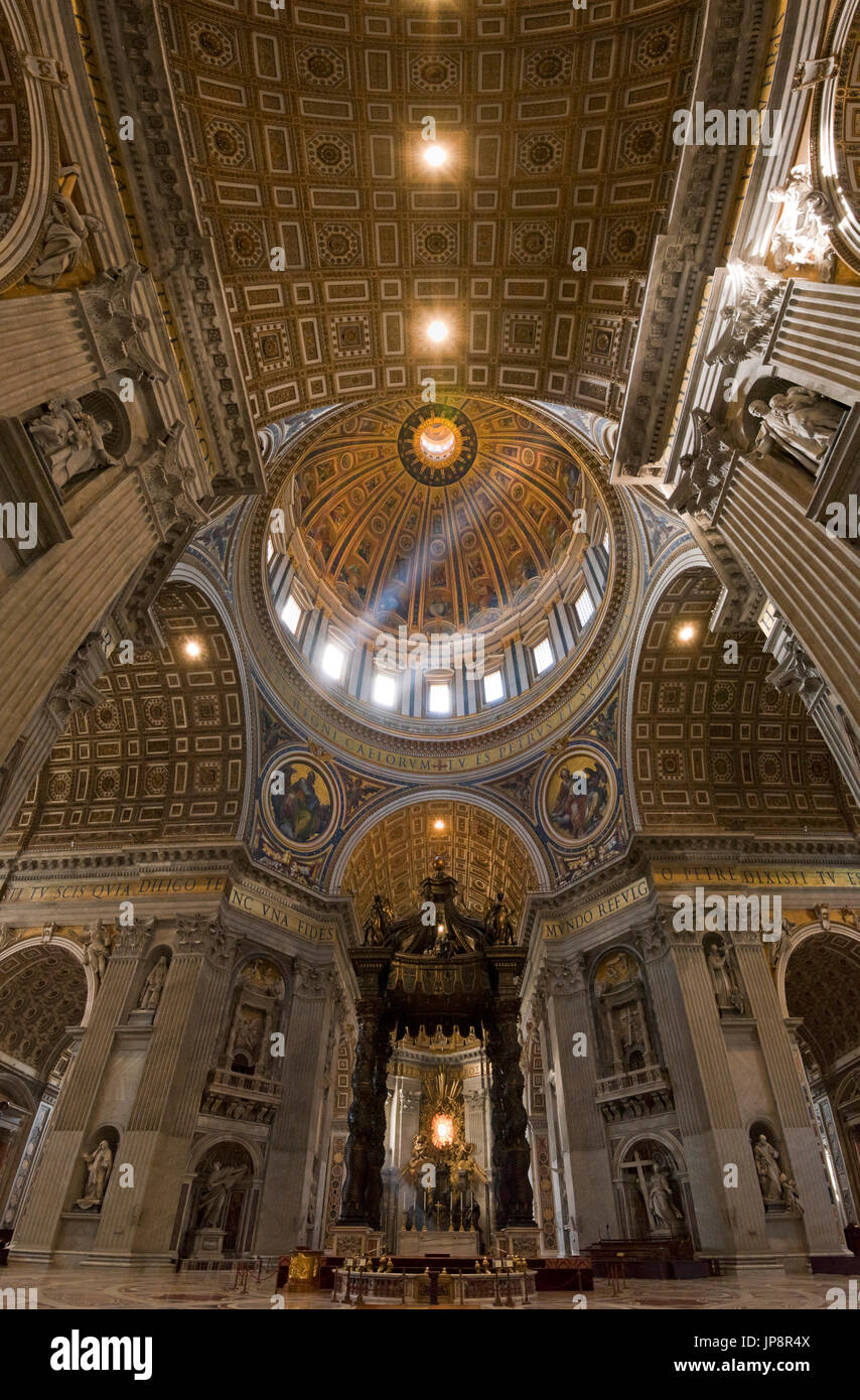 Vertical view of Saint Peter's tomb inside St Peter's Basilica at the Vatican in Rome. Stock Photo