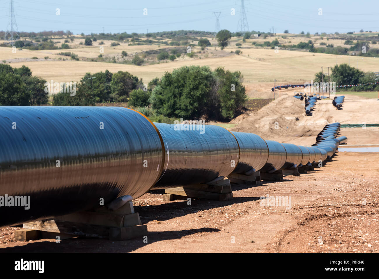 Construction of gas pipeline Trans Adriatic Pipeline - TAP in north Greece.  The pipeline starts from the Caspian sea and reaches the coast of southern  Stock Photo - Alamy