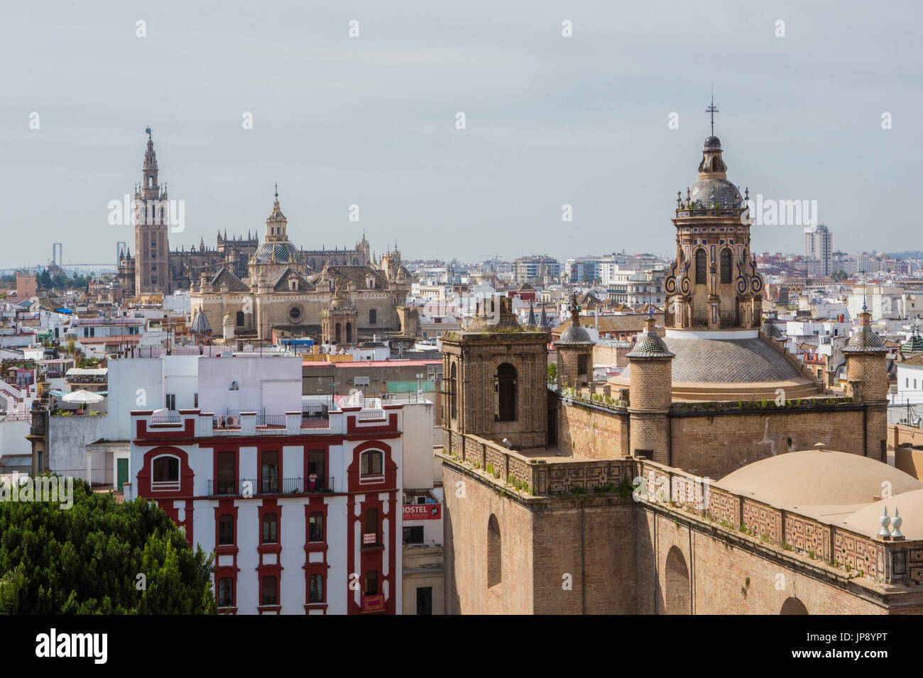 Spain, Andalucia Region, Sevilla City, Anunciacion Church and Giralda Tower Stock Photo