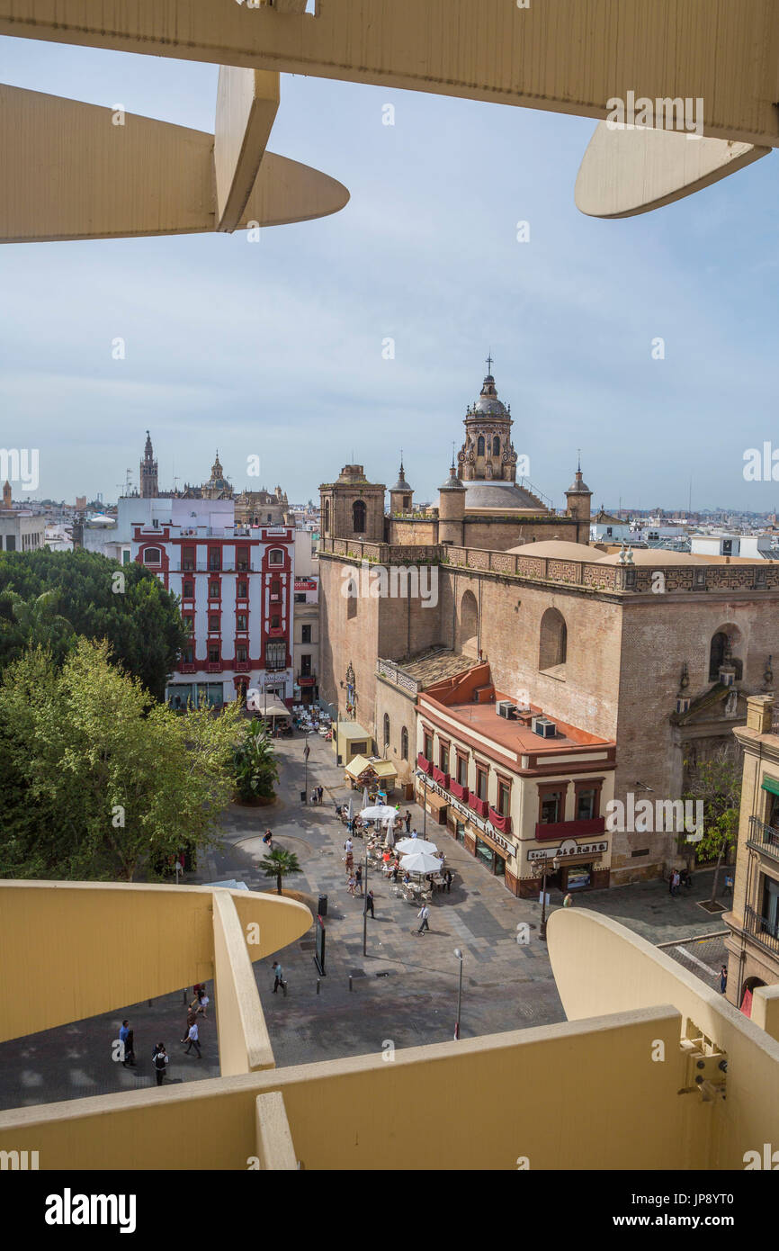 Spain, Andalucia Region, Sevilla City, Encarnacion Square, Metropol Parasol known as 'Las Setas' Stock Photo