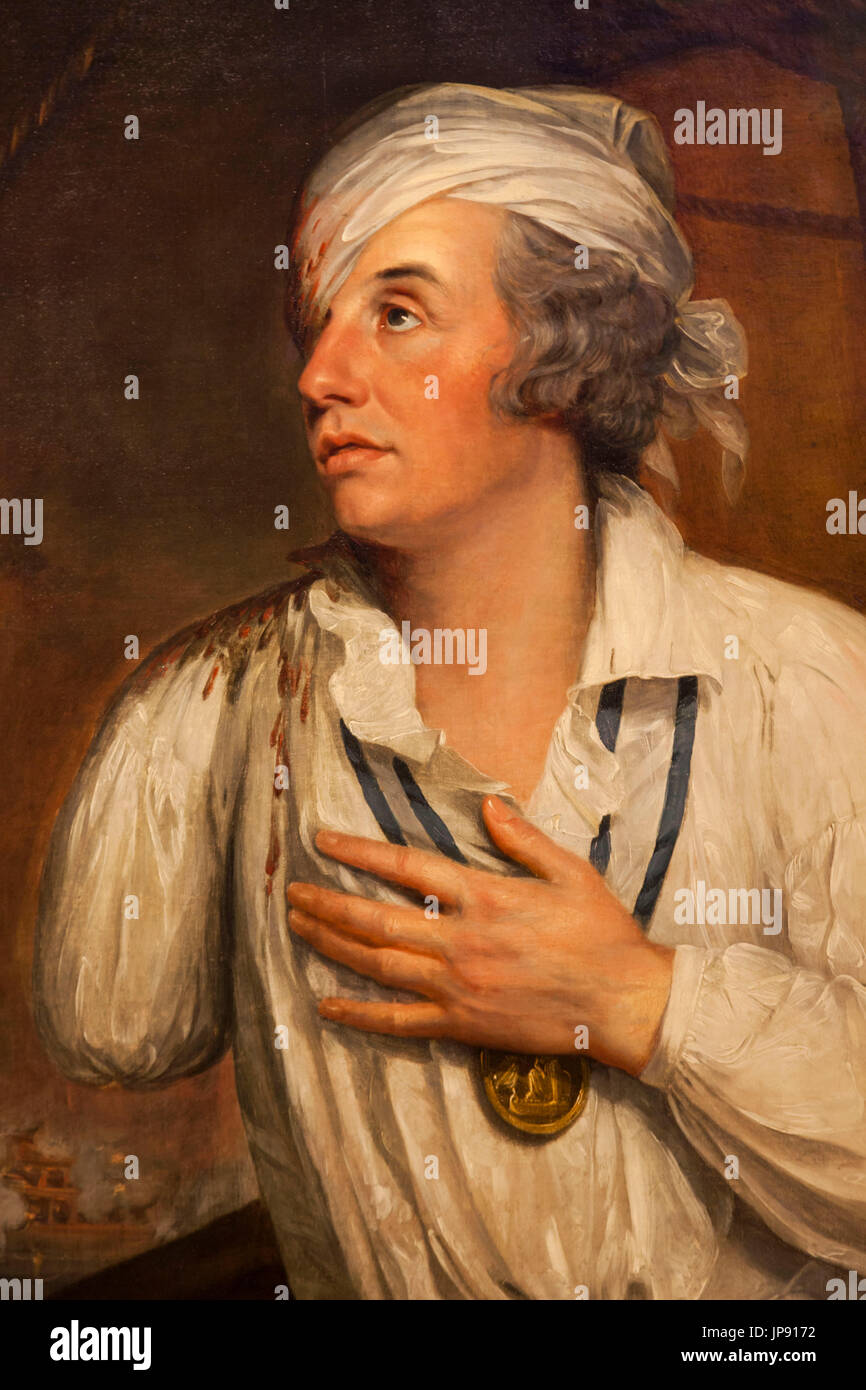 England, London, Greenwich, National Maritime Museum, Portrait of Rear-Admiral Sir Horatio Nelson showing his Injuries during The Battle of The Nile by Guy Head dated 1800 Stock Photo