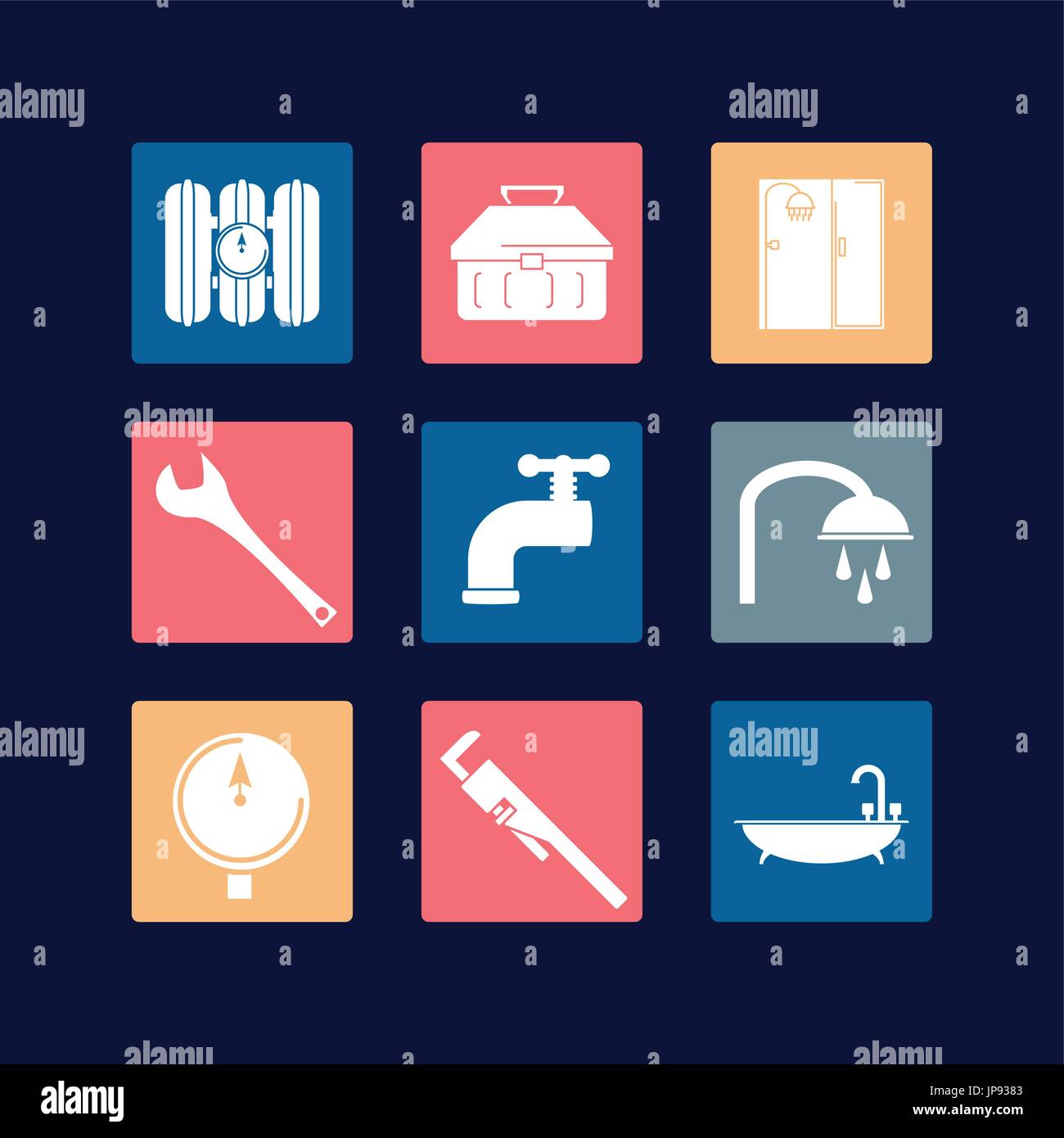 flat set icon tools plumbing vector illustration Stock Vector Image ...