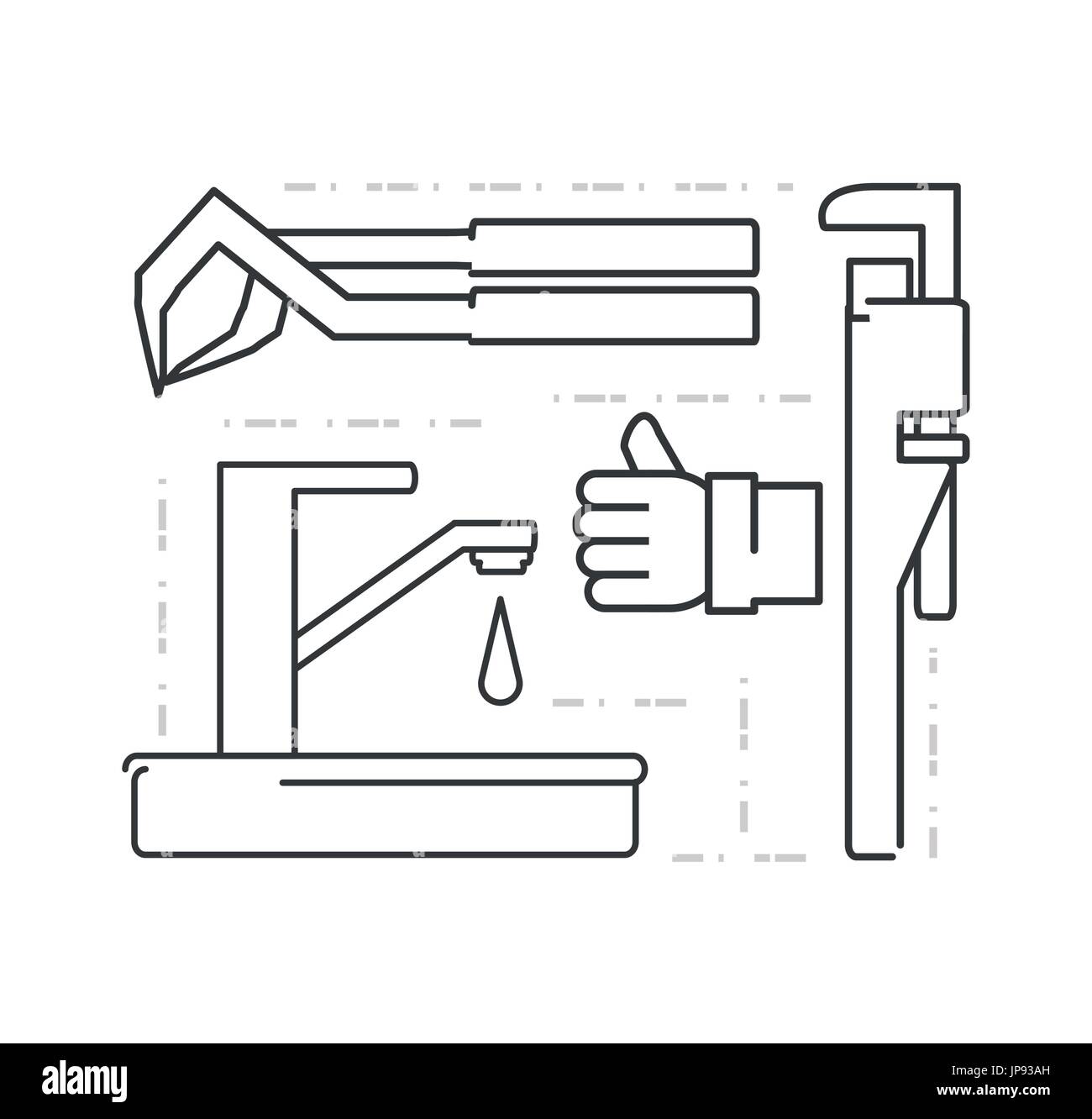 flat set icon tools plumbing vector illustration Stock Vector Image ...