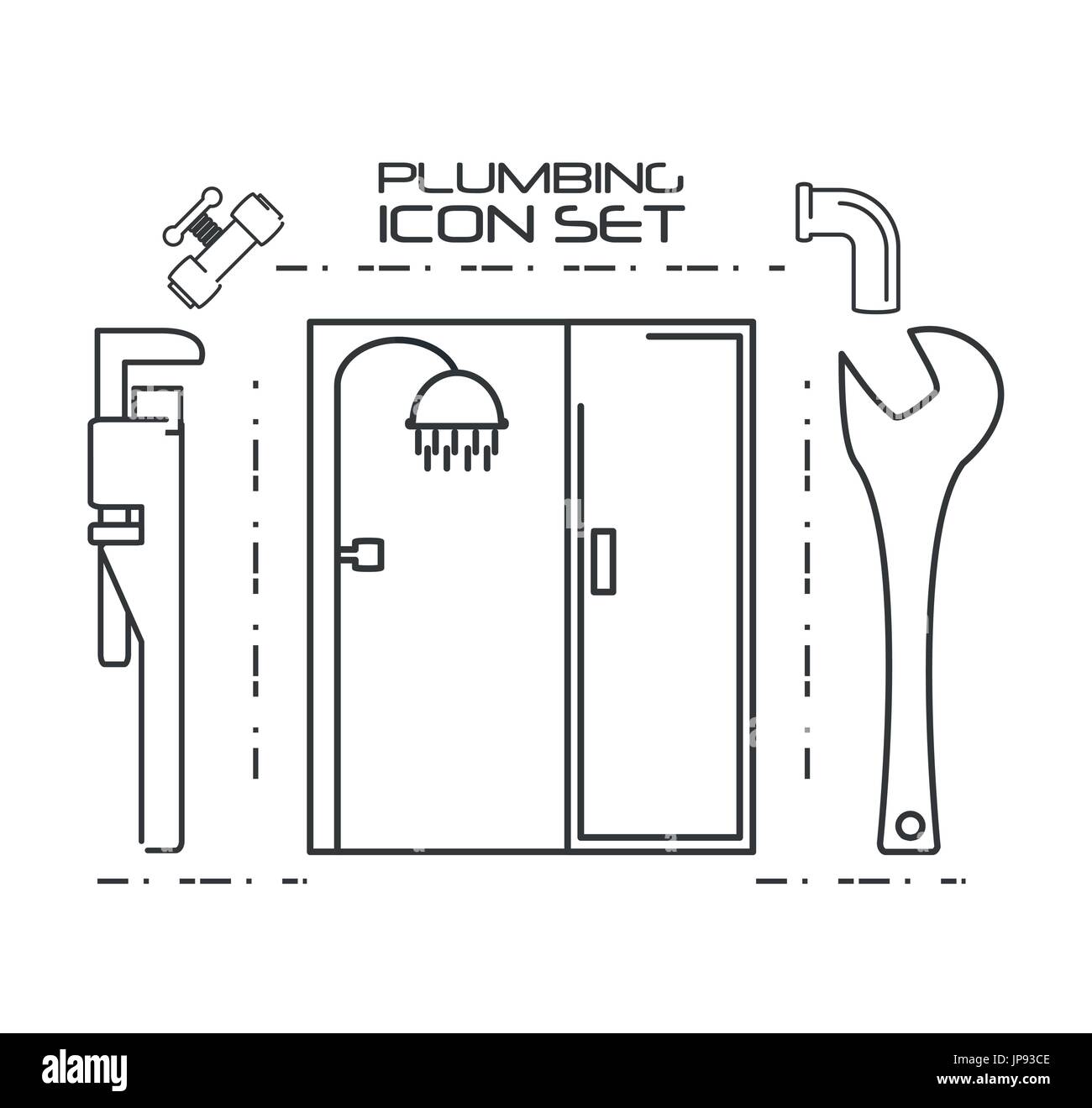 flat set icon bathroom and tools plumbing vector illustration Stock ...