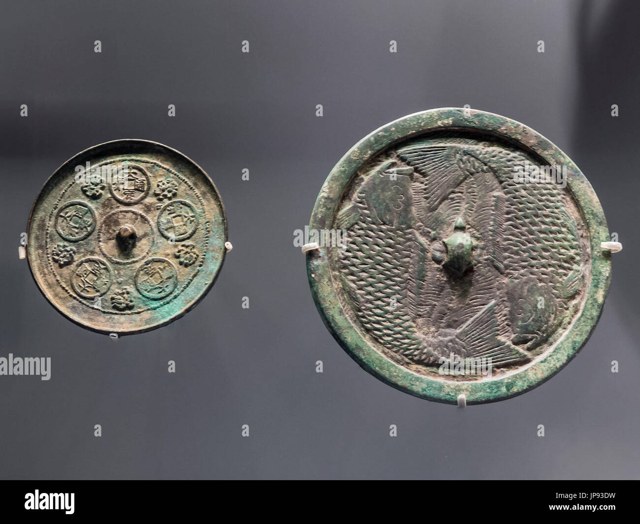 Bronze Mirrors (221 BC - AD 581) at the Capital Museum, Beijing, China Stock Photo