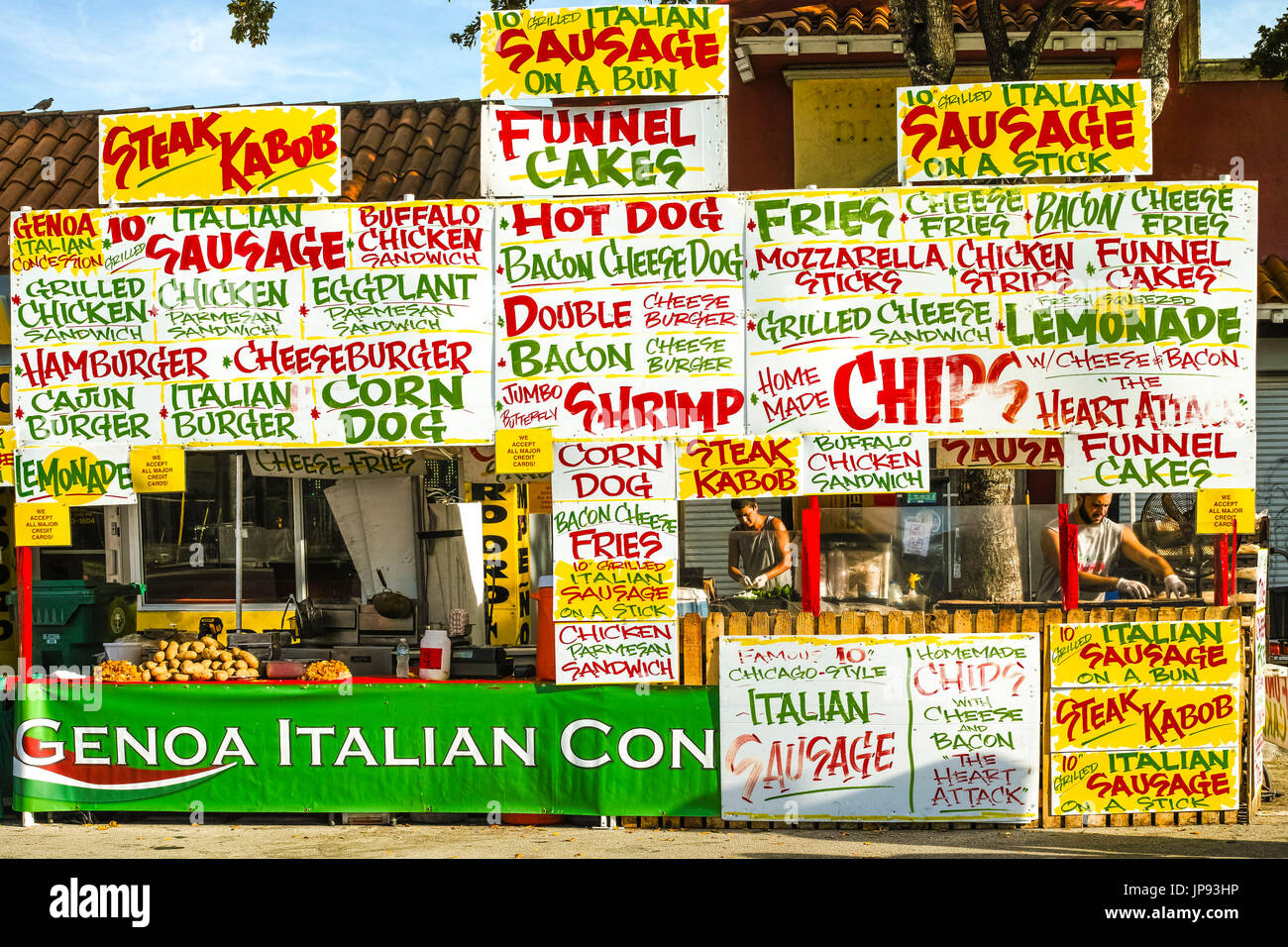 Food Stand, Calle Ocho Carnival, Little Havana, Miami, Florida Stock Photo