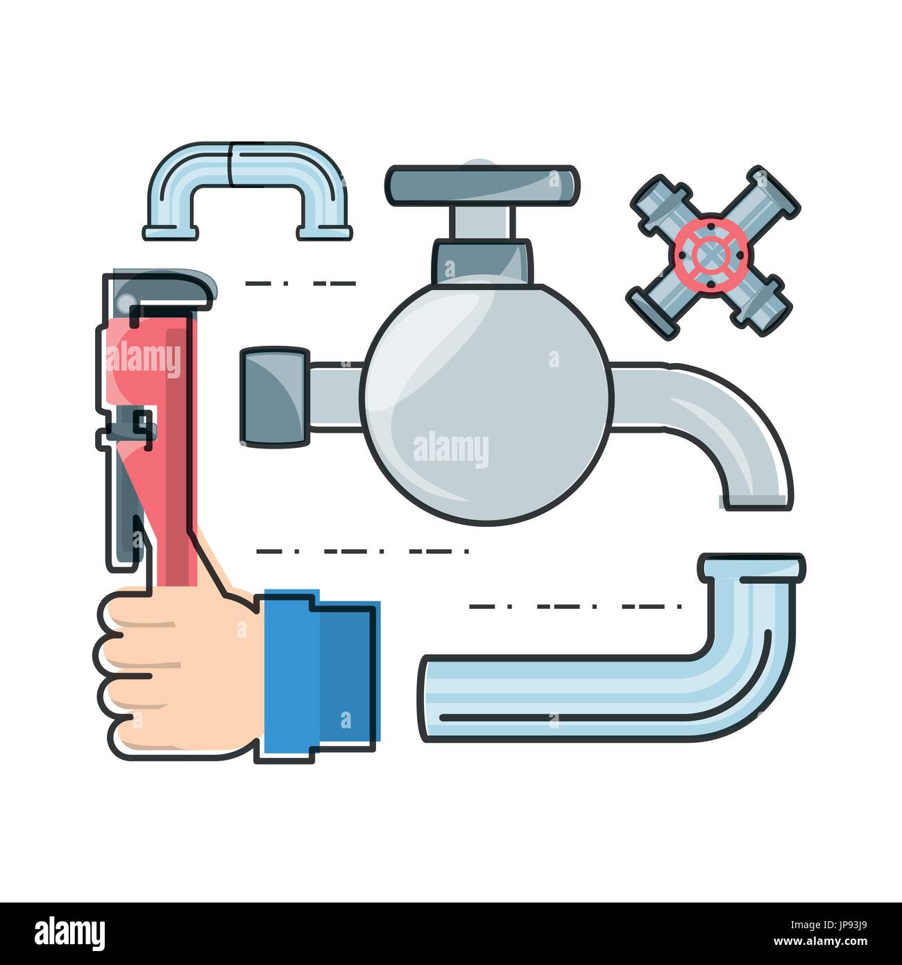 flat set icon tools plumbing vector illustration Stock Vector Image ...