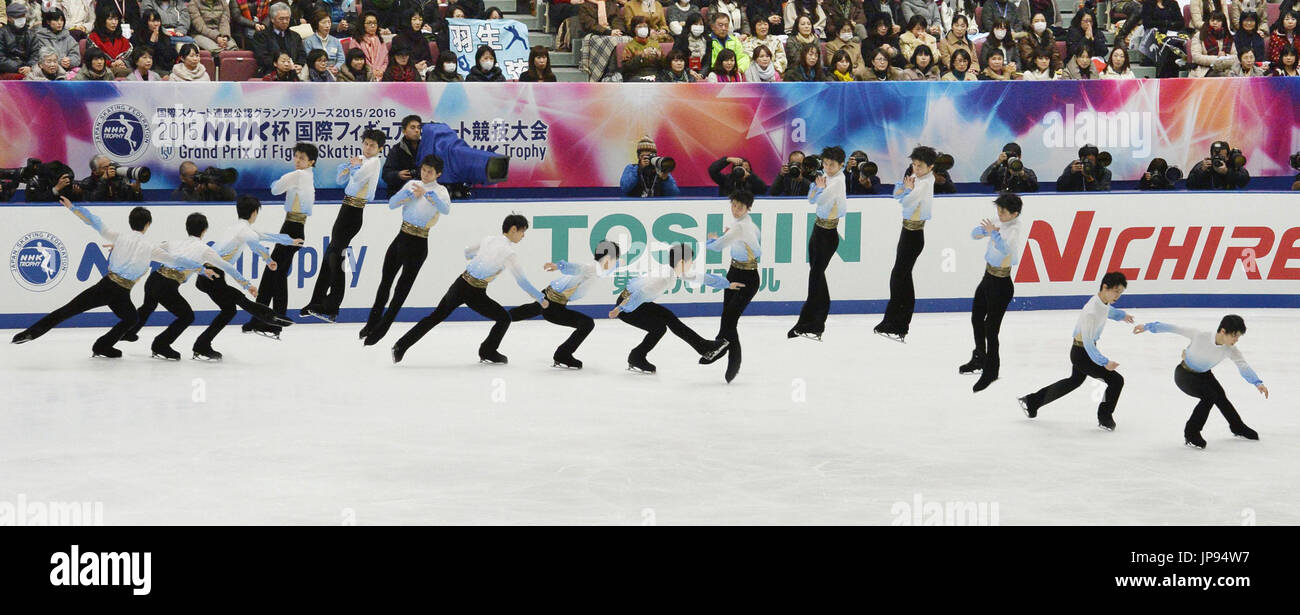 Sequence composite photo shows Japanese figure skater Yuzuru Hanyu's