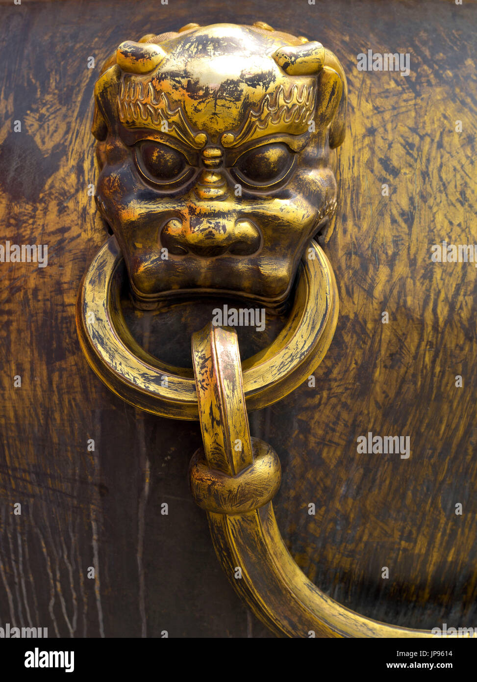 Bronze Vat with Lion Head, The Forbidden City, Beijing, China Stock Photo