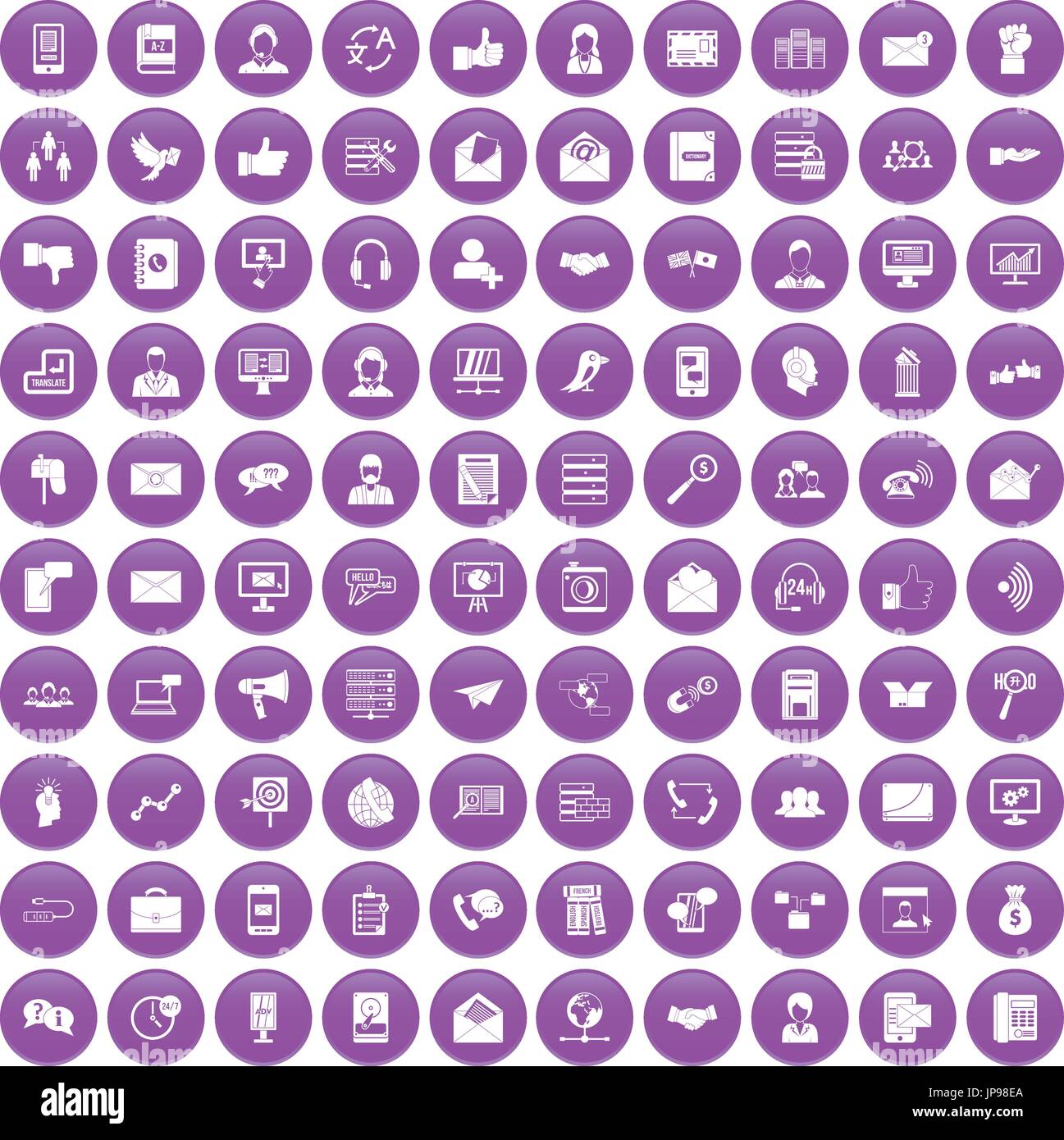 100 interaction icons set purple Stock Vector