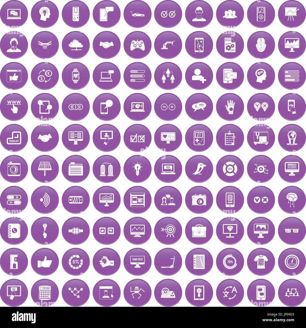100 interface icons set purple Stock Vector