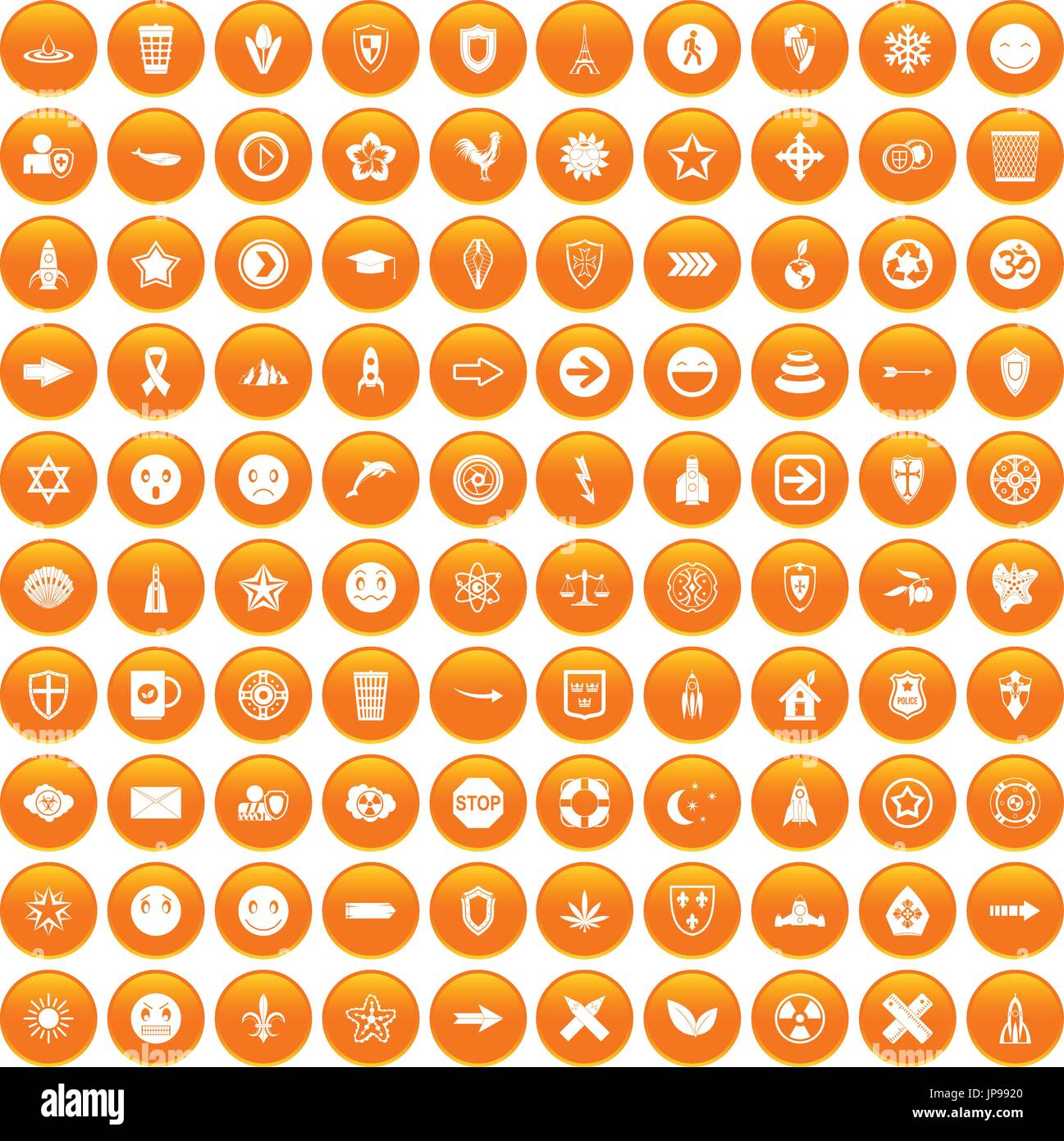 100 emblem icons set orange Stock Vector